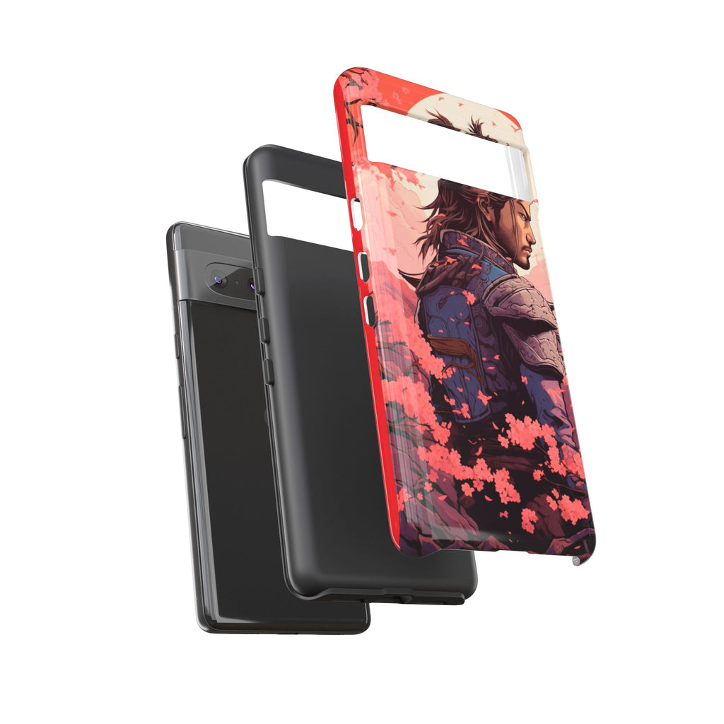 Samurai Phone Case, Tough Cases for Men, Cherry Blossom Art, Gift for Anime Fans, Unique Phone Accessory, Stylish Protection