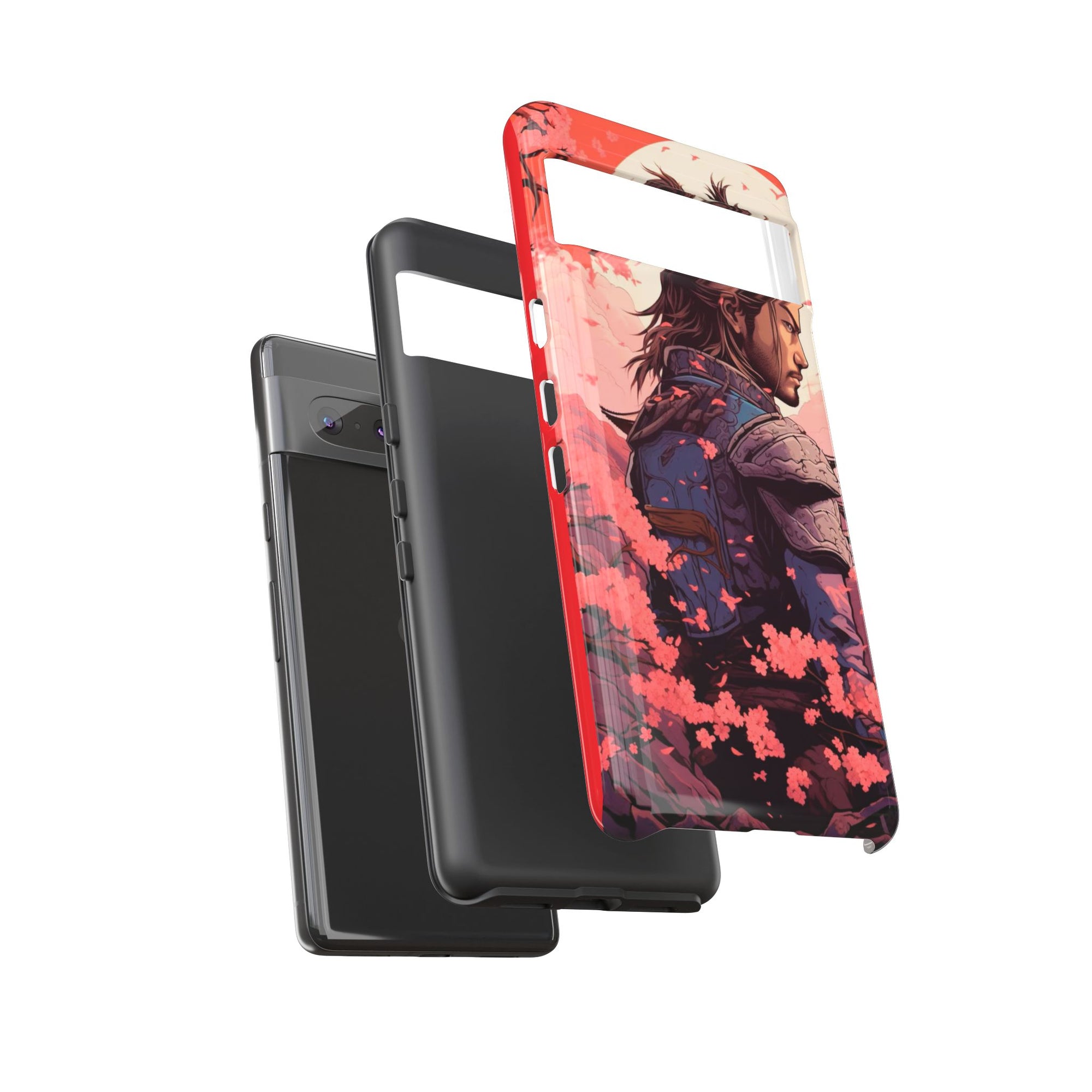 Samurai Phone Case, Tough Cases for Men, Cherry Blossom Art, Gift for Anime Fans, Unique Phone Accessory, Stylish Protection