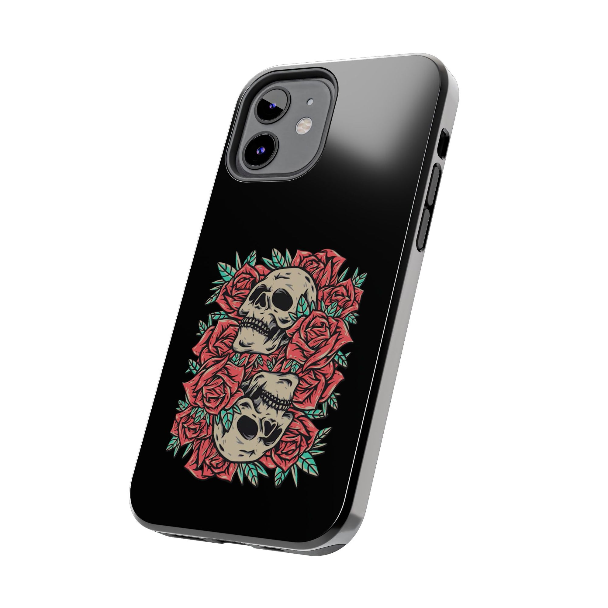 Stylish Skull & Roses Phone Case, Tough Phone Cover, Floral Skull Design, Unique Gift for her, Gothic Aesthetic Accessories