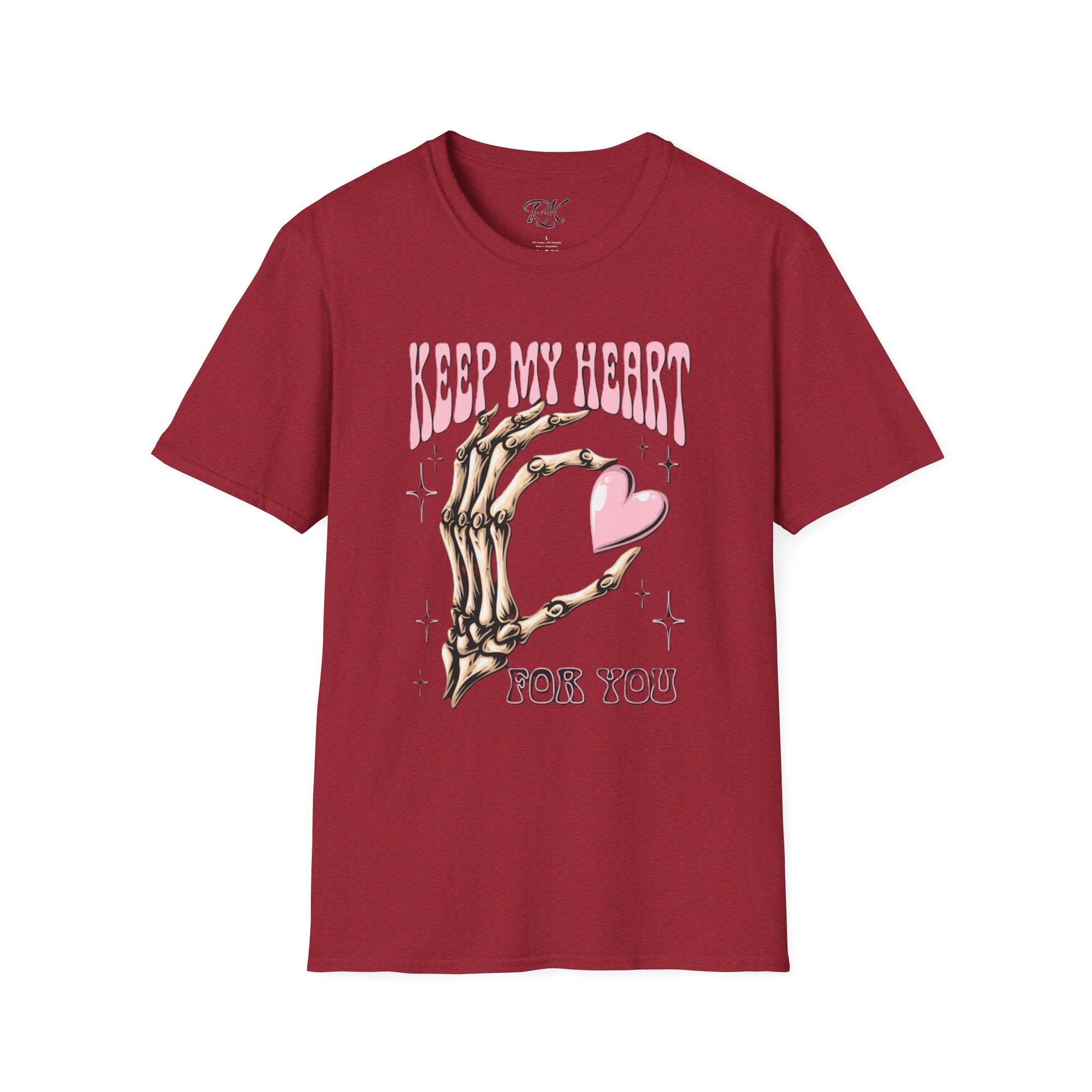 Keep My Heart Unisex Softstyle T-Shirt, Cute Graphic Tee, Valentine's Day Gift, Casual Style, Skeleton Design, Soft Cotton