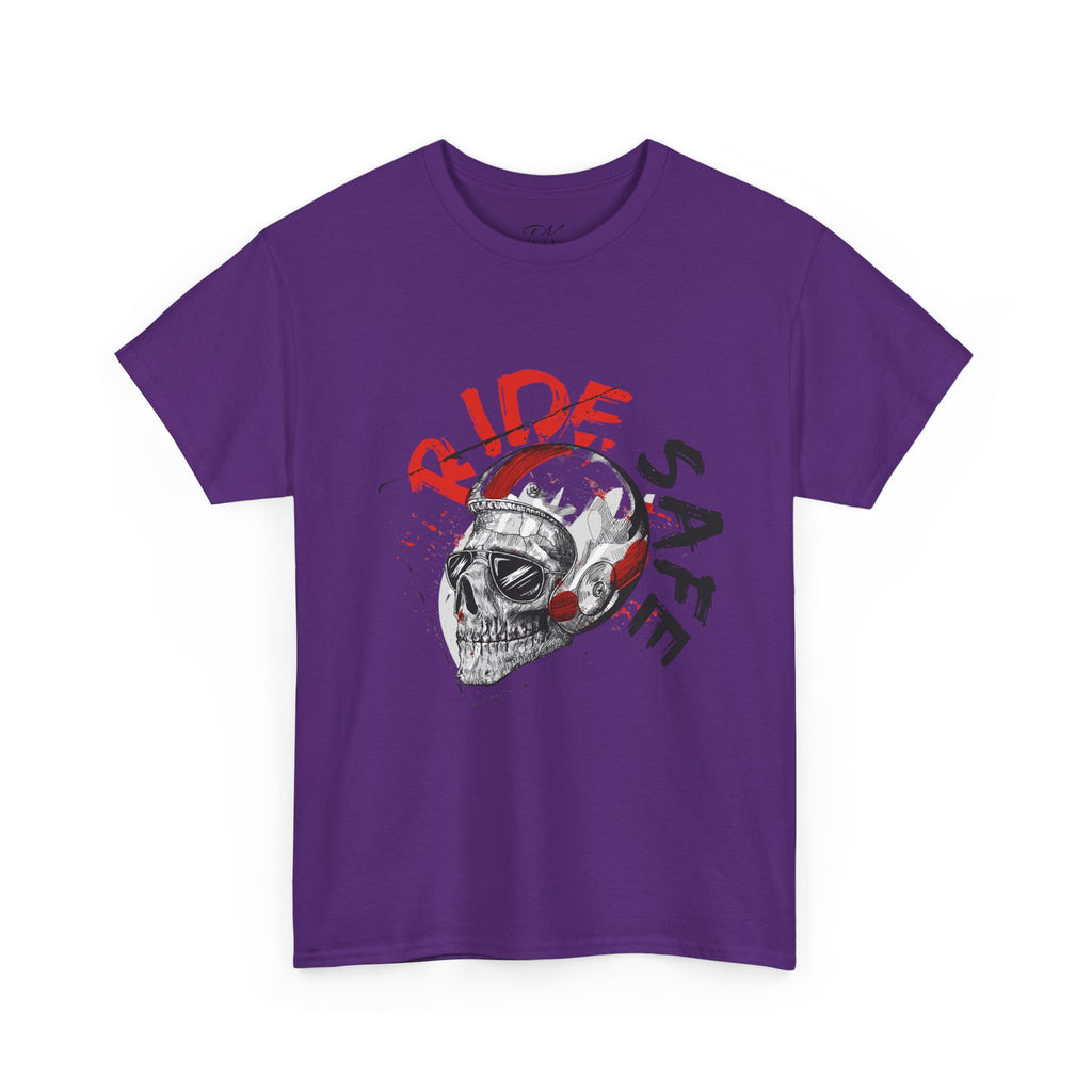 Skull Themed Ride Safe Tee, Unisex Heavy Cotton T-Shirt, Motorcycle Tee, Biker Apparel, Gift for Riders, Casual Wear