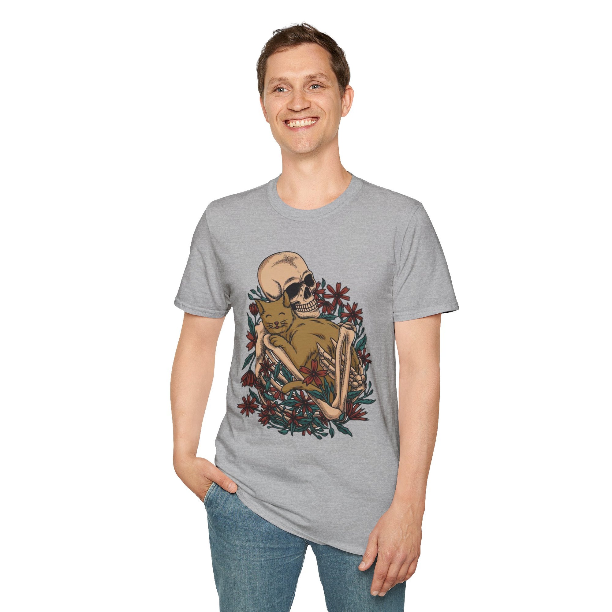 Skeleton Floral Unisex T-Shirt, Cute Grunge Tee, Quirky Halloween Shirt, Casual Everyday Wear, Unique Graphic Top
