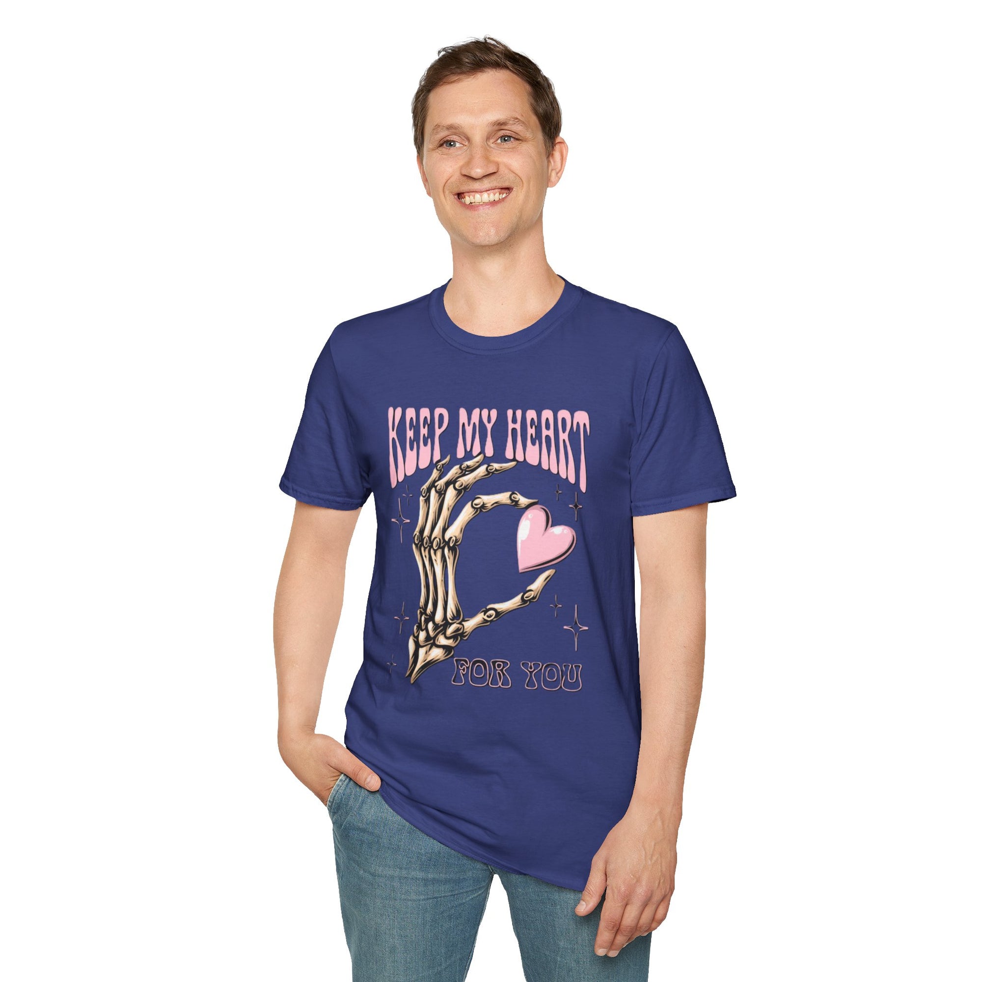 Keep My Heart Unisex Softstyle T-Shirt, Cute Graphic Tee, Valentine's Day Gift, Casual Style, Skeleton Design, Soft Cotton