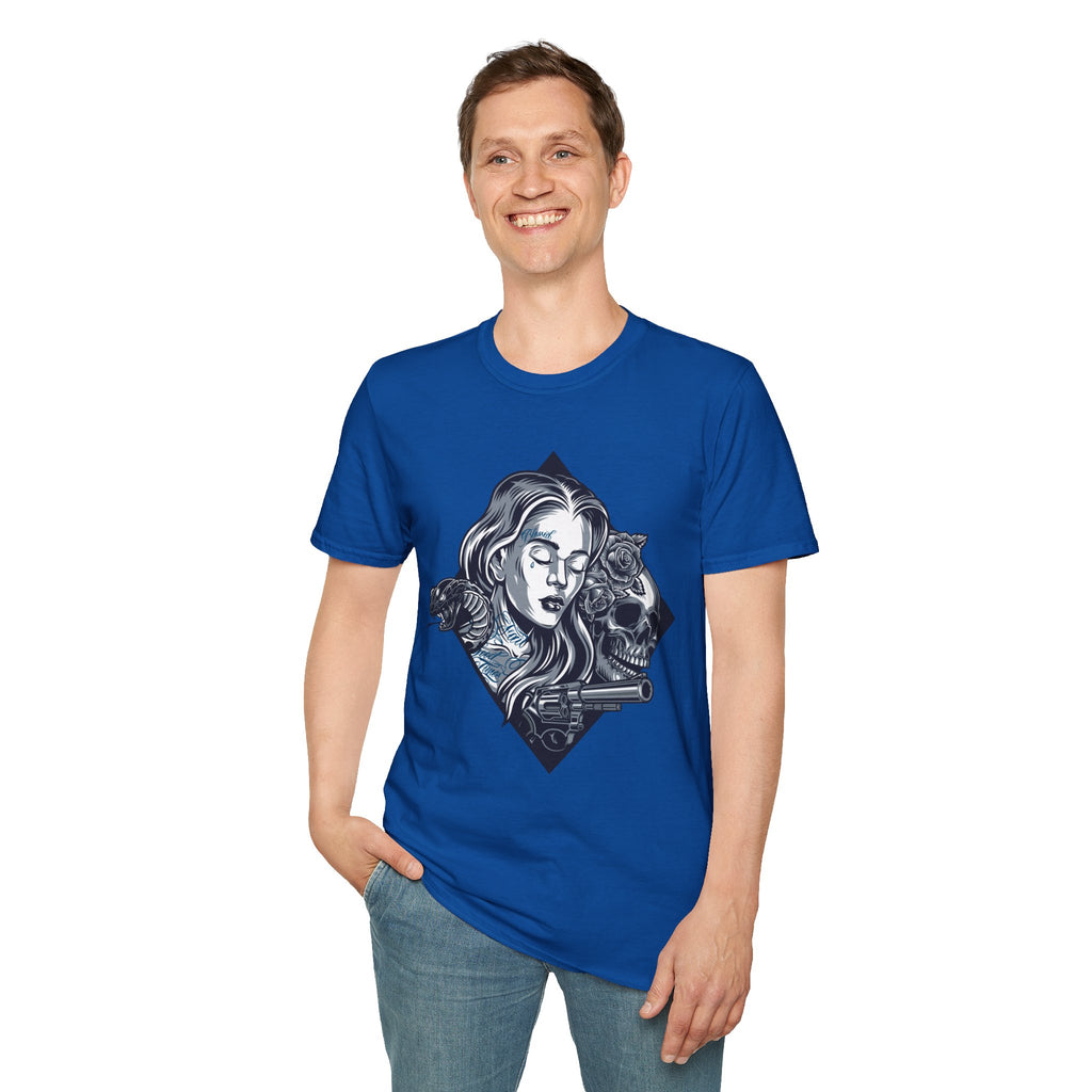 Edgy Graphic Tee, Unisex T-Shirt with Skull and Rose Design, Stylish Casual Wear, Perfect for Gift Giving, Comfortable Everyday Attire