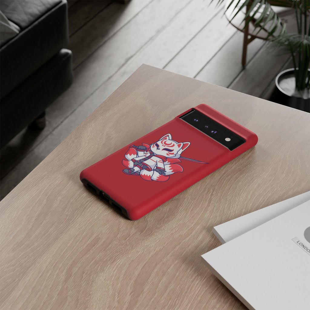 Anime-Inspired Tough Phone Case, Kawaii Fox Design, Gift for Gamers, Cute Phone Accessories, Red Phone Cover, Cosplay Merchandise