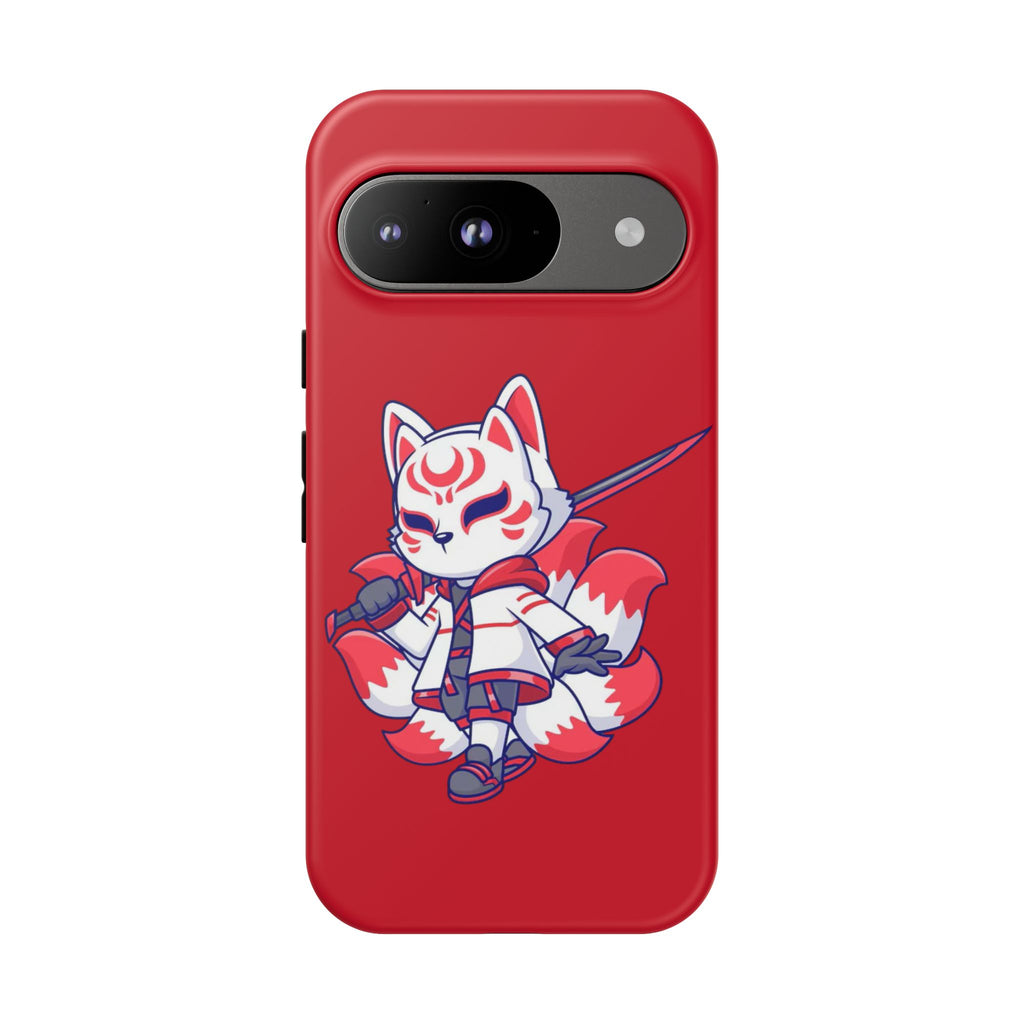 Anime-Inspired Tough Phone Case, Kawaii Fox Design, Gift for Gamers, Cute Phone Accessories, Red Phone Cover, Cosplay Merchandise