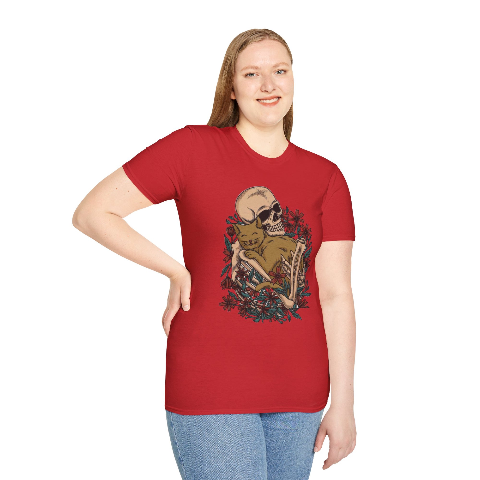 Skeleton Floral Unisex T-Shirt, Cute Grunge Tee, Quirky Halloween Shirt, Casual Everyday Wear, Unique Graphic Top