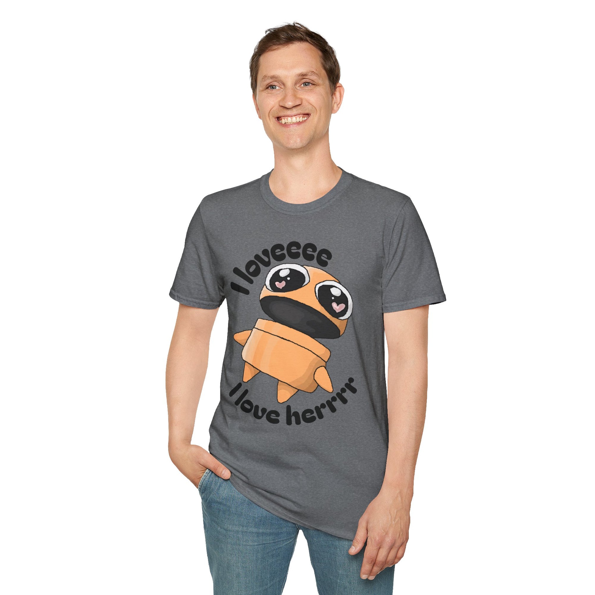 I love Herrrrr Cute Cartoon Love T-Shirt, Unisex Softstyle Tee, Perfect for Gifts, Casual Wear, Valentine's Day, Cute Character Apparel