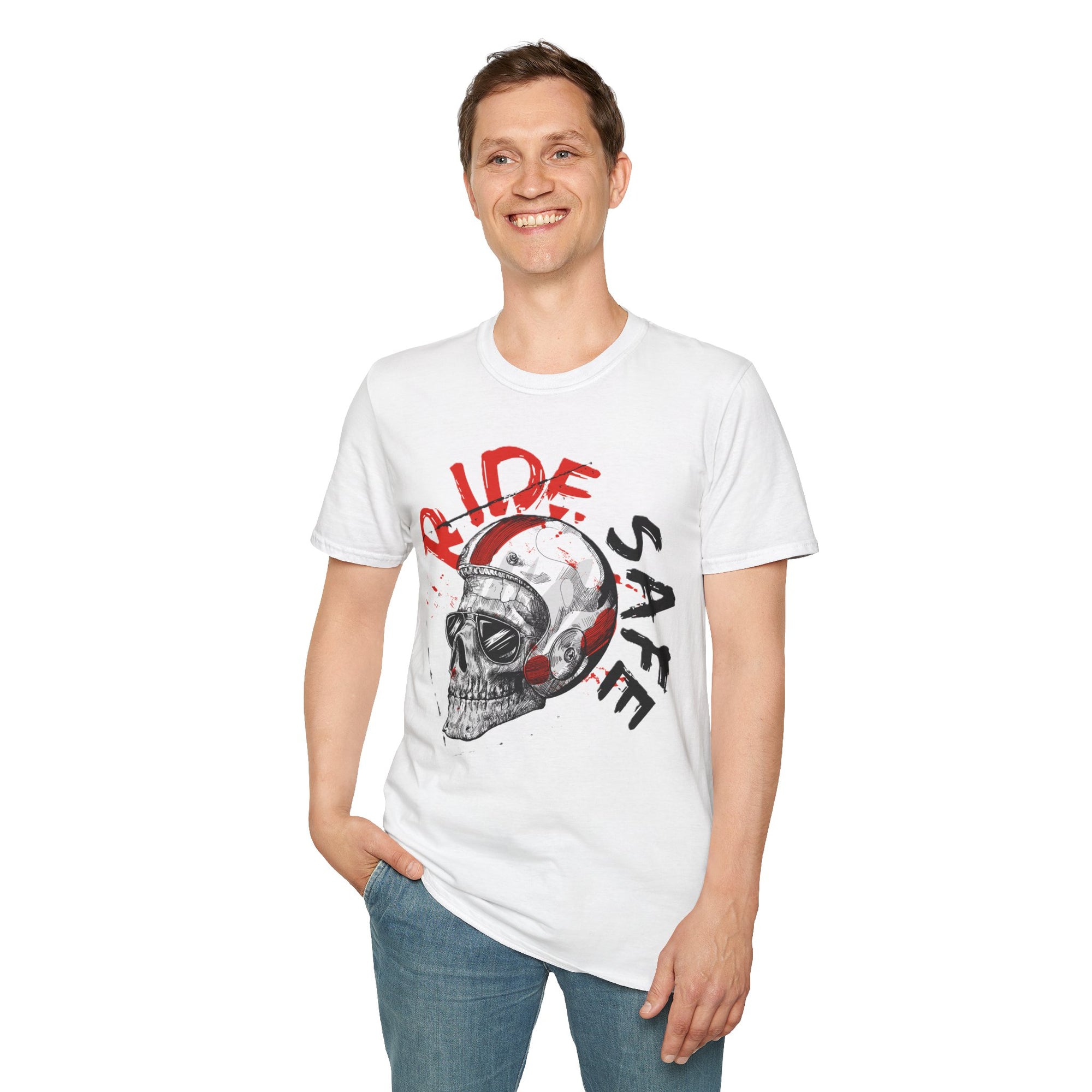 Ride Safe Skull T-Shirt | Unisex Softstyle Tee for Bikers | Perfect for Motorcyclists, Casual Wear, Gifts, and Events