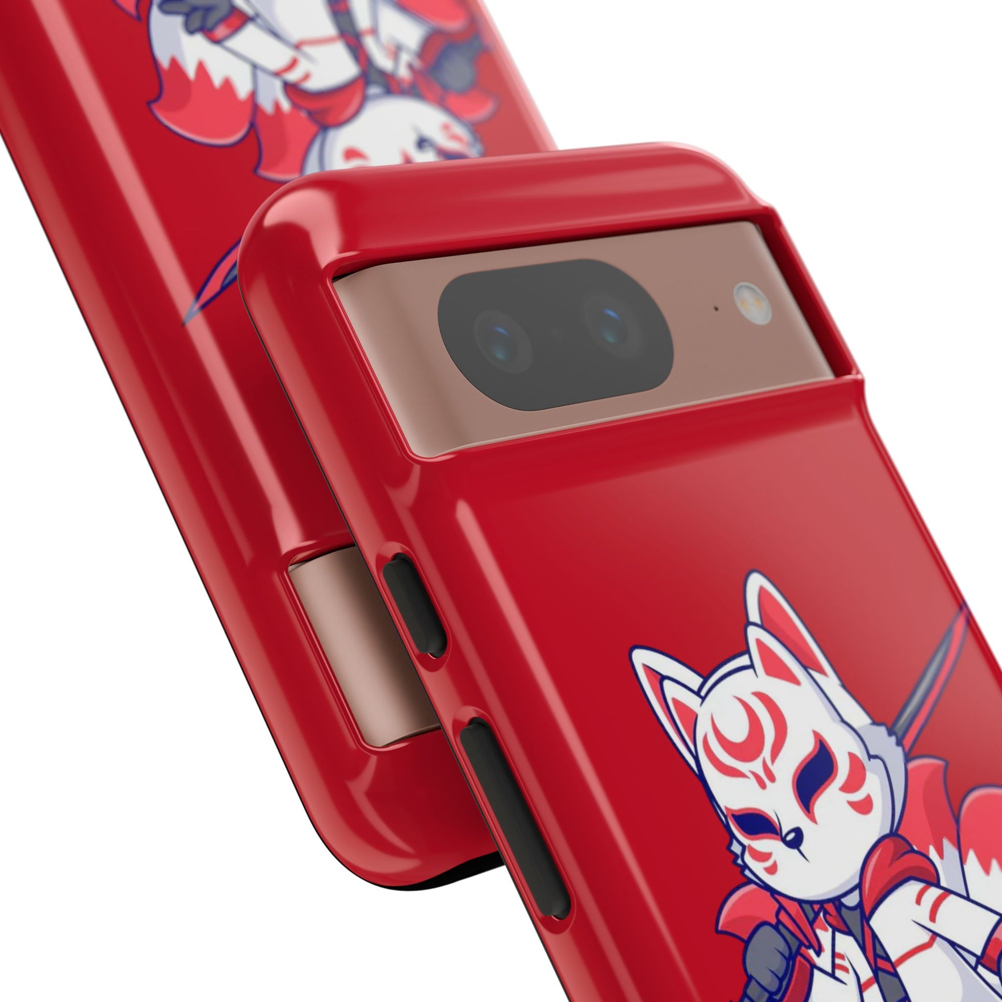 Anime-Inspired Tough Phone Case, Kawaii Fox Design, Gift for Gamers, Cute Phone Accessories, Red Phone Cover, Cosplay Merchandise