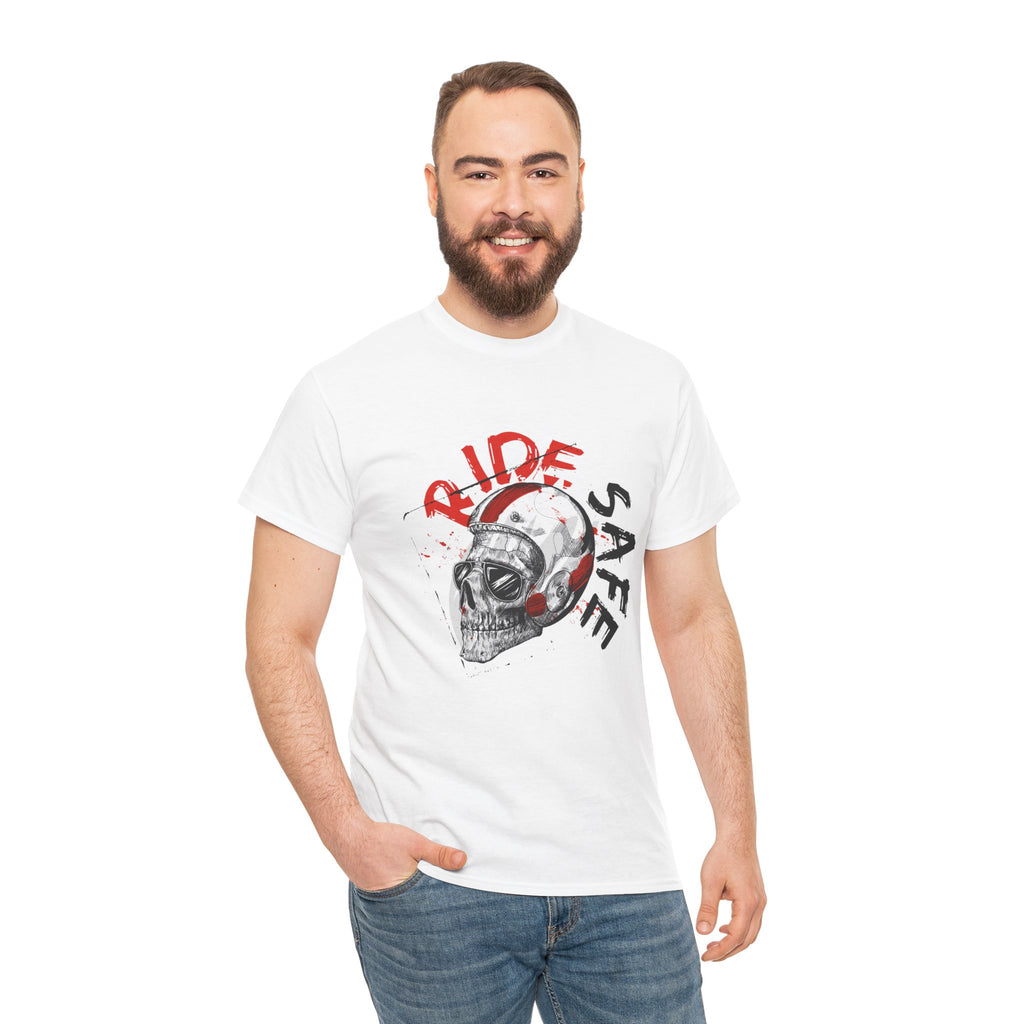 Skull Themed Ride Safe Tee, Unisex Heavy Cotton T-Shirt, Motorcycle Tee, Biker Apparel, Gift for Riders, Casual Wear
