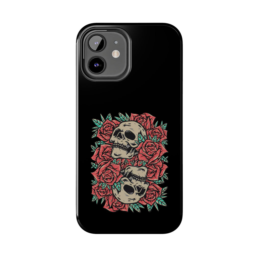 Stylish Skull & Roses Phone Case, Tough Phone Cover, Floral Skull Design, Unique Gift for her, Gothic Aesthetic Accessories