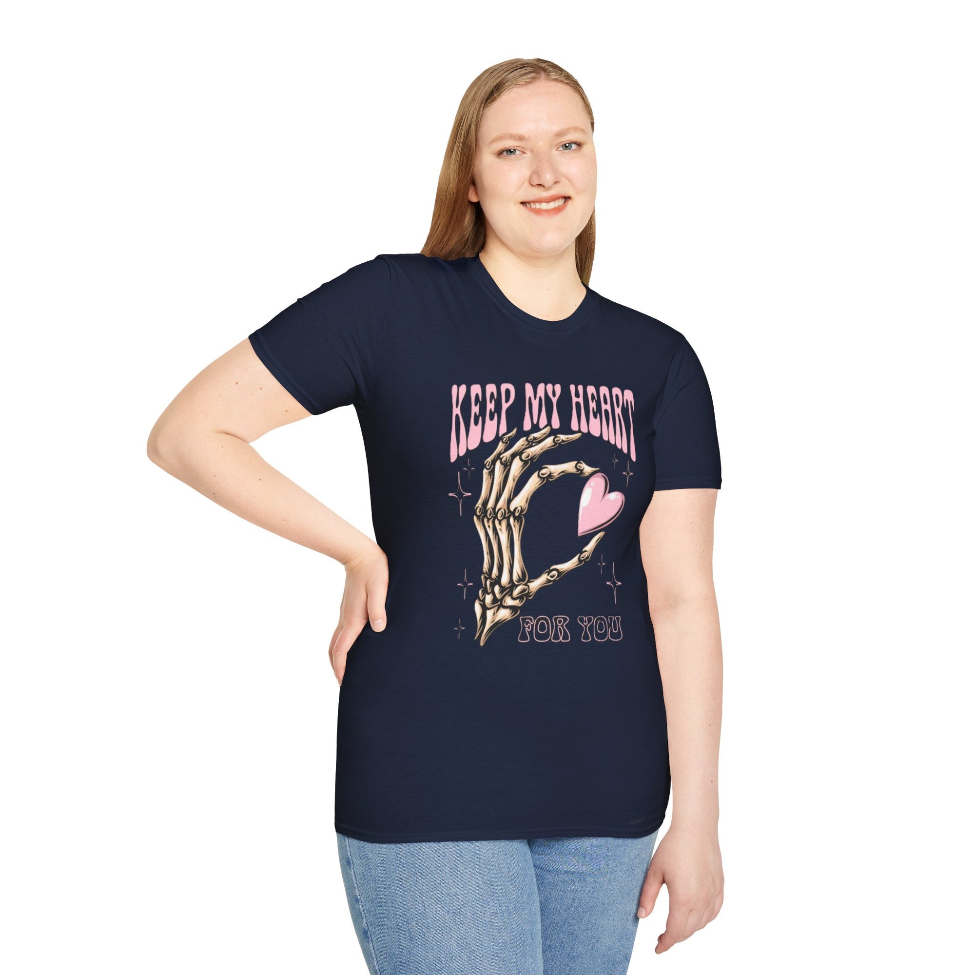 Keep My Heart Unisex Softstyle T-Shirt, Cute Graphic Tee, Valentine's Day Gift, Casual Style, Skeleton Design, Soft Cotton