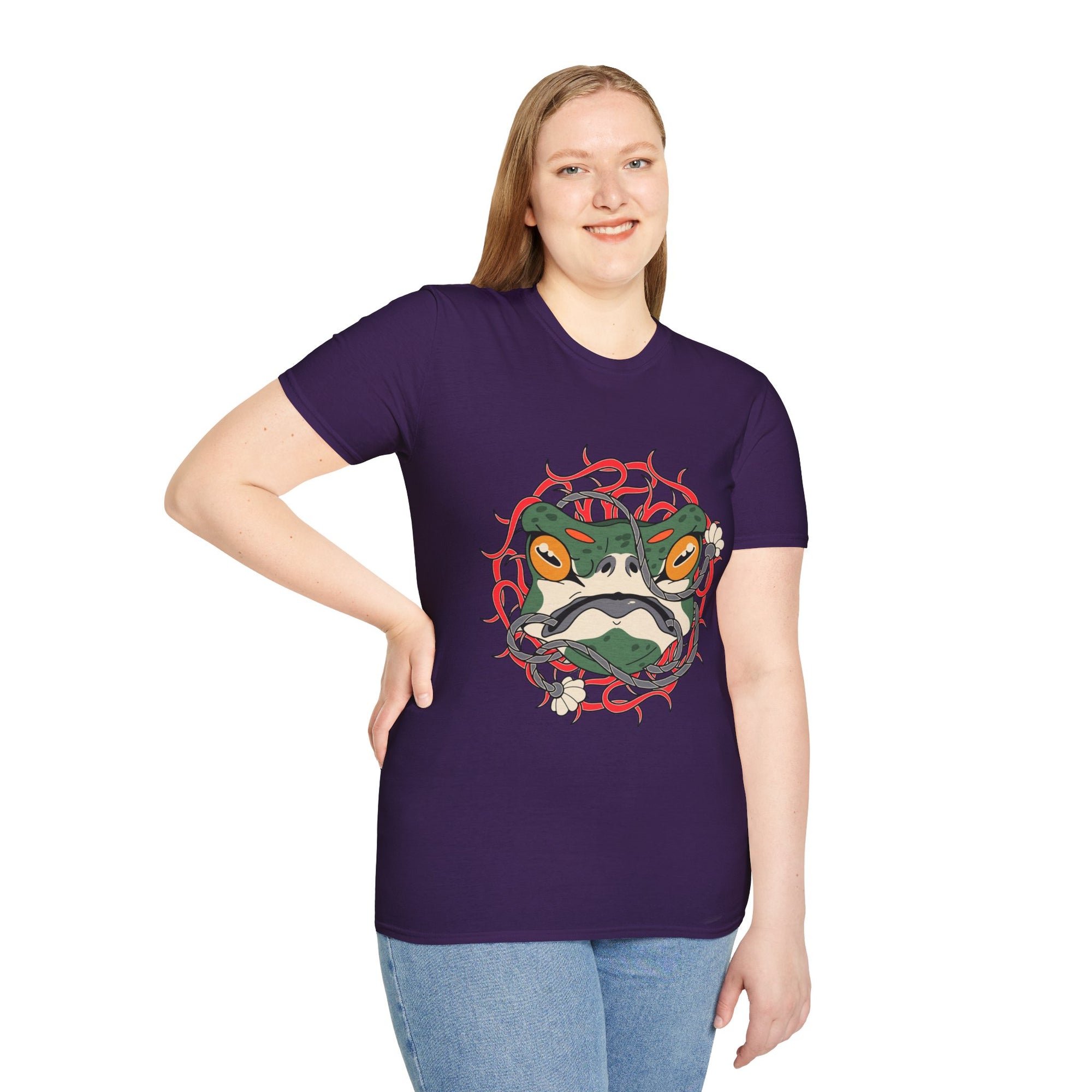 Frog Art Unisex Softstyle T-Shirt | Unique Graphic Tee, Casual Wear, Gift for Nature Lovers, Birthday, Eco-Friendly Fashion