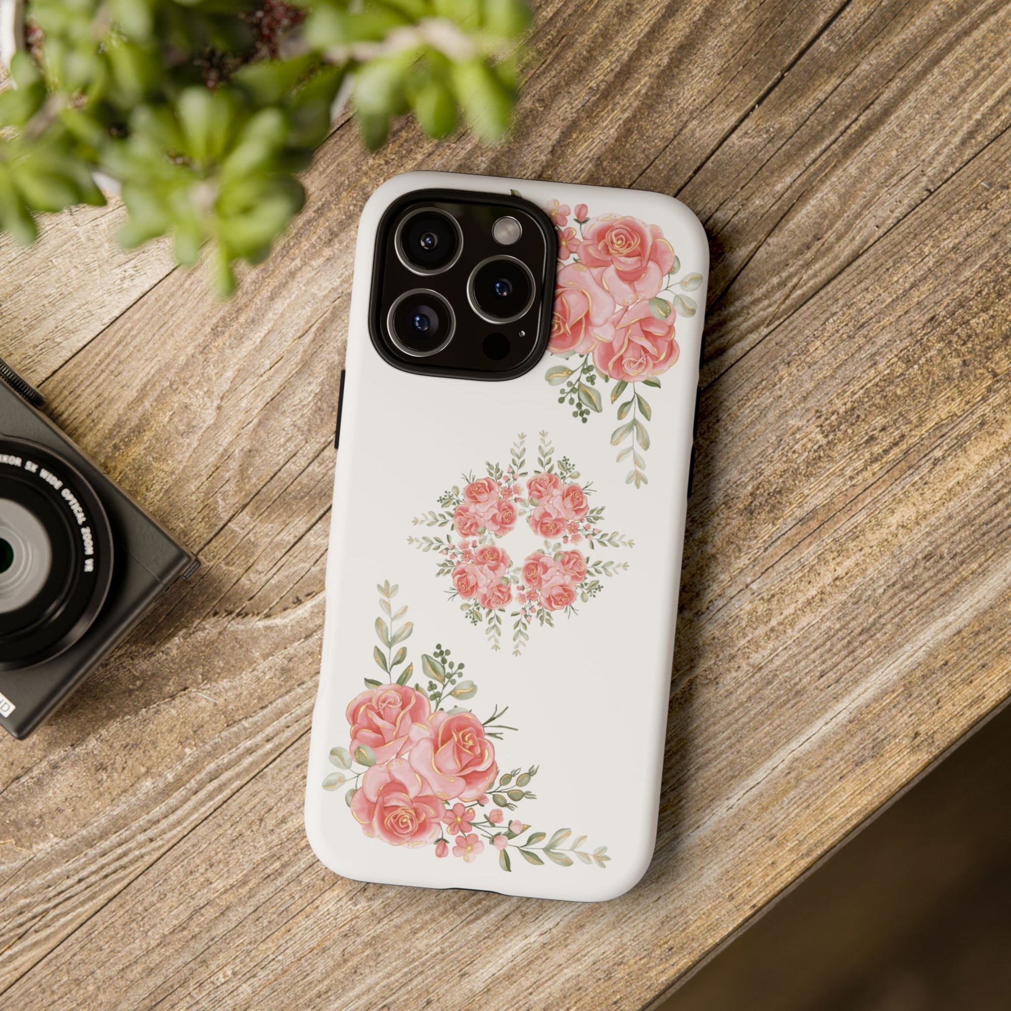 Floral Phone Case, Tough iPhone Case, Rose Design Case, Gift for Her, Floral Phone Cover