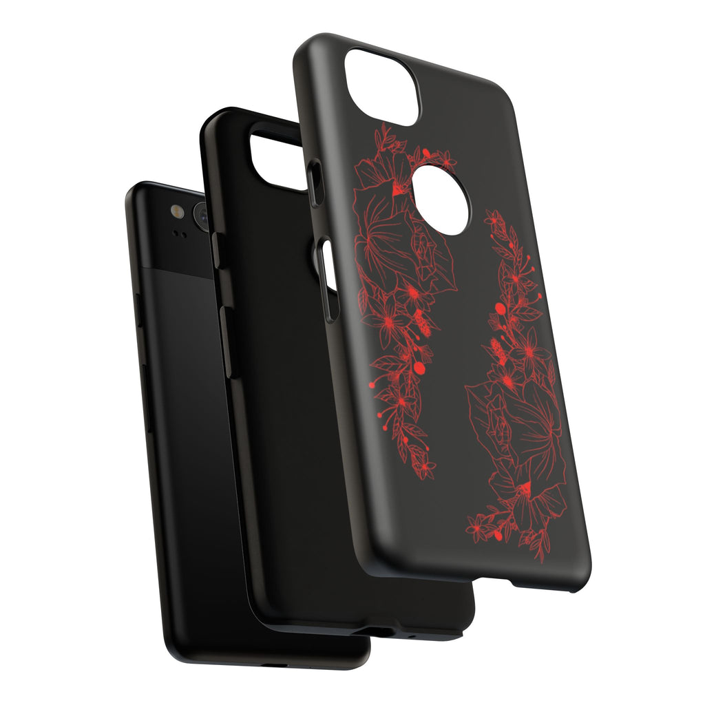 Stylish Floral Phone Case, Tough Phone Cover, Floral Design Case, Gift for Her, Black Phone Accessories