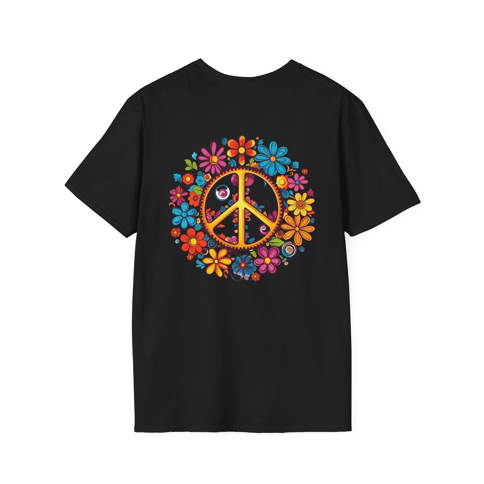 Bohemian Floral T-Shirt, Hippie Shirt, Peace Sign Tee, Gift for Festival Lovers, Artistic Apparel, Unisex Graphic Tee