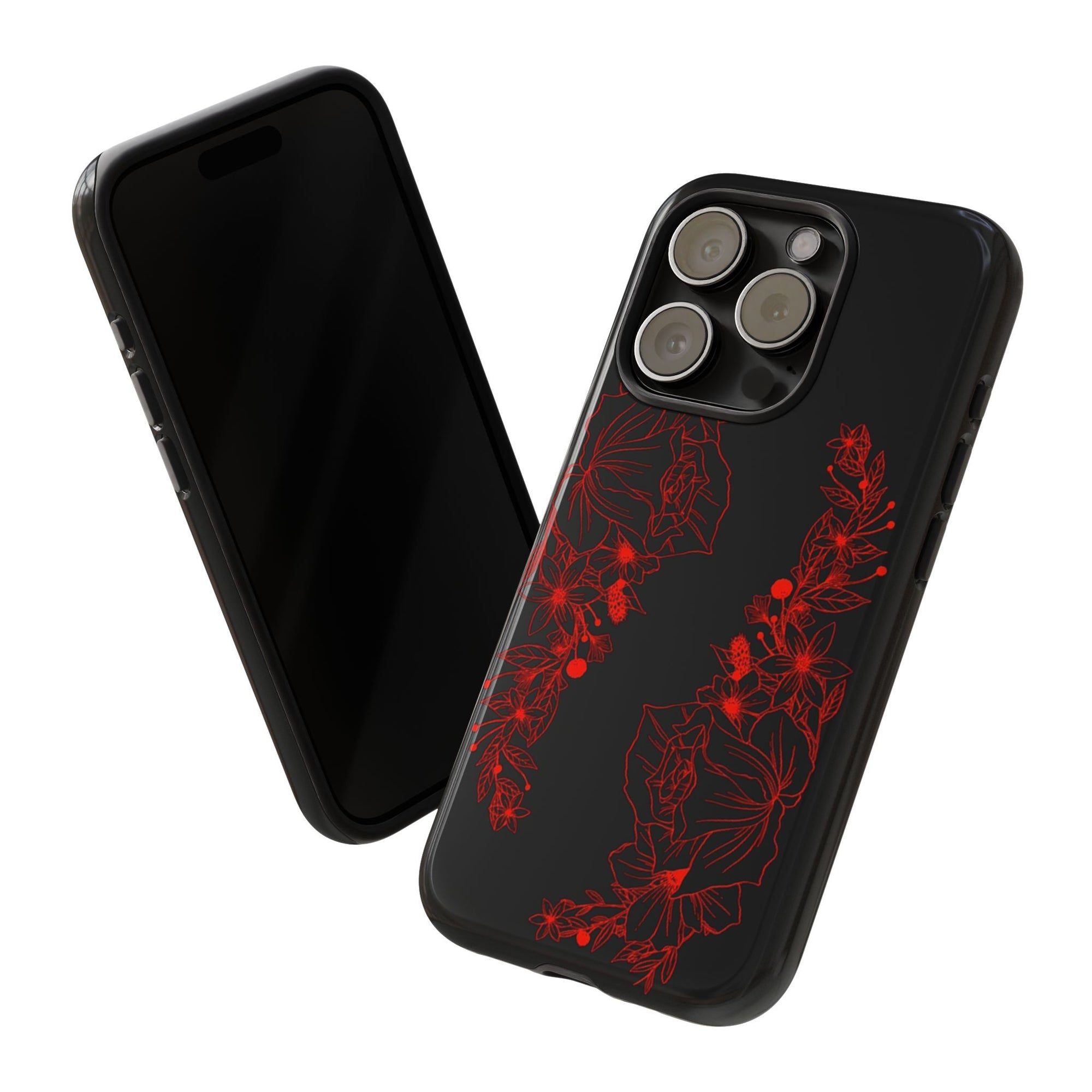 Stylish Floral Phone Case, Tough Phone Cover, Floral Design Case, Gift for Her, Black Phone Accessories