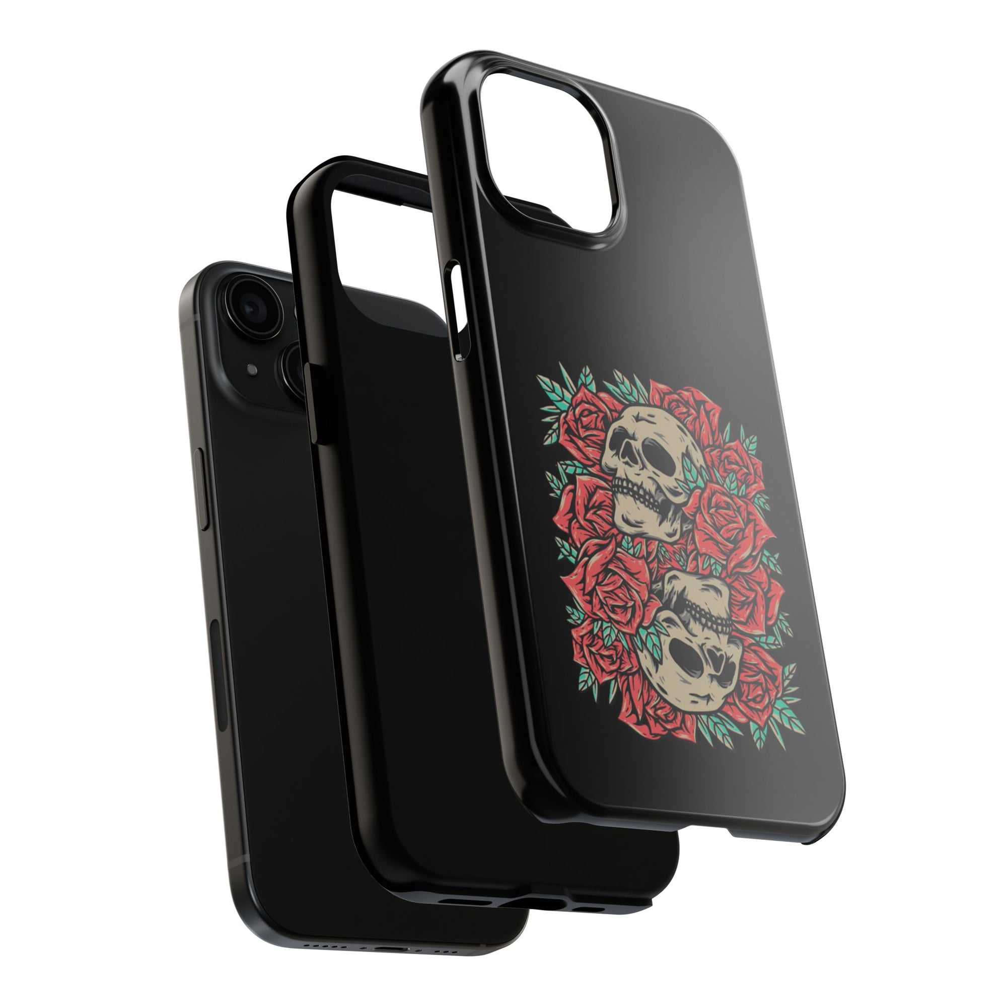 Stylish Skull & Roses Phone Case, Tough Phone Cover, Floral Skull Design, Unique Gift for her, Gothic Aesthetic Accessories