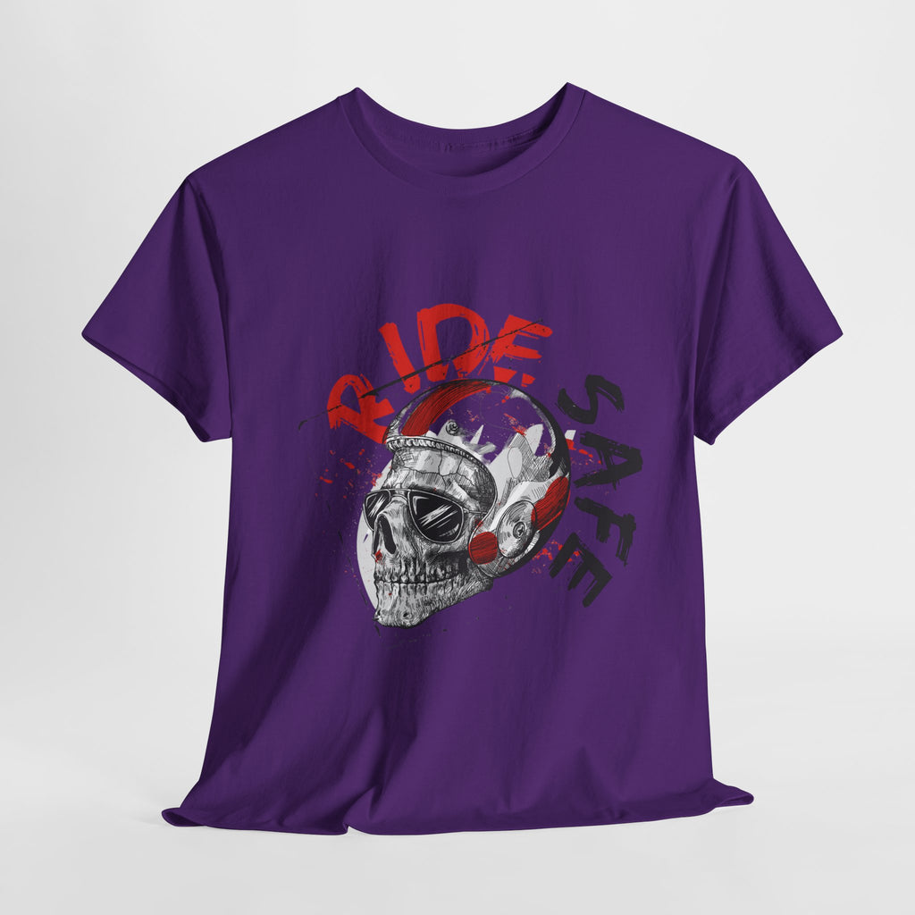 Skull Themed Ride Safe Tee, Unisex Heavy Cotton T-Shirt, Motorcycle Tee, Biker Apparel, Gift for Riders, Casual Wear