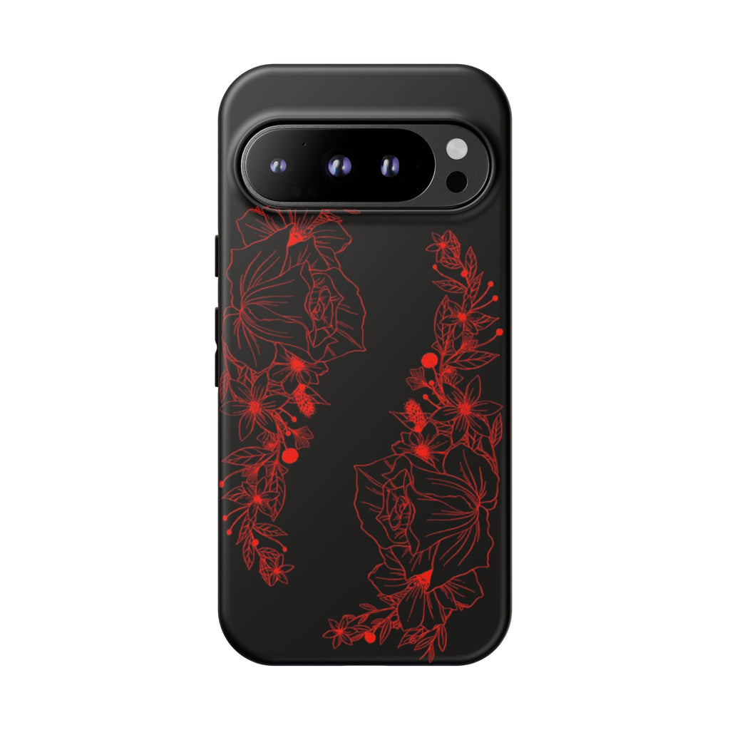 Stylish Floral Phone Case, Tough Phone Cover, Floral Design Case, Gift for Her, Black Phone Accessories
