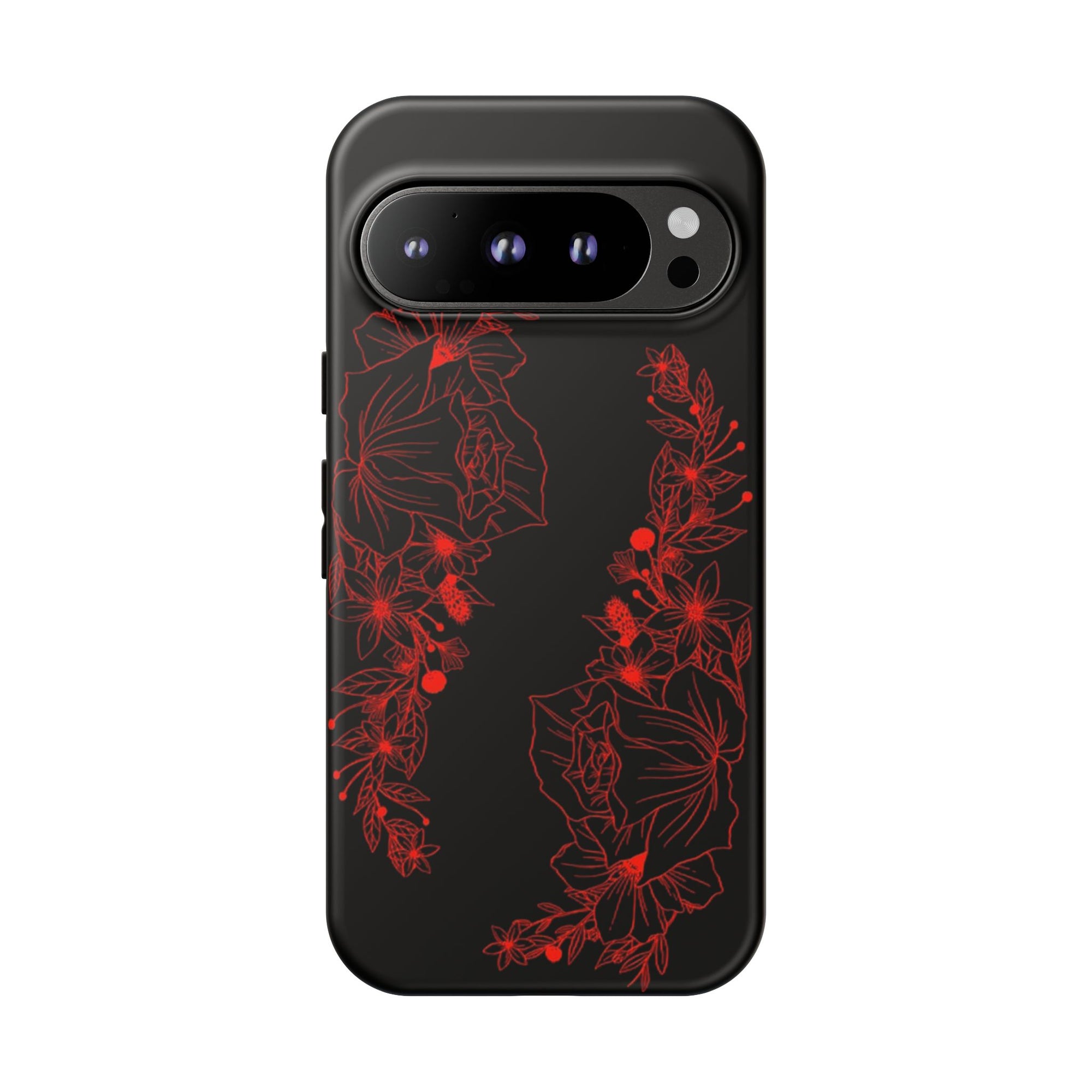 Stylish Floral Phone Case, Tough Phone Cover, Floral Design Case, Gift for Her, Black Phone Accessories
