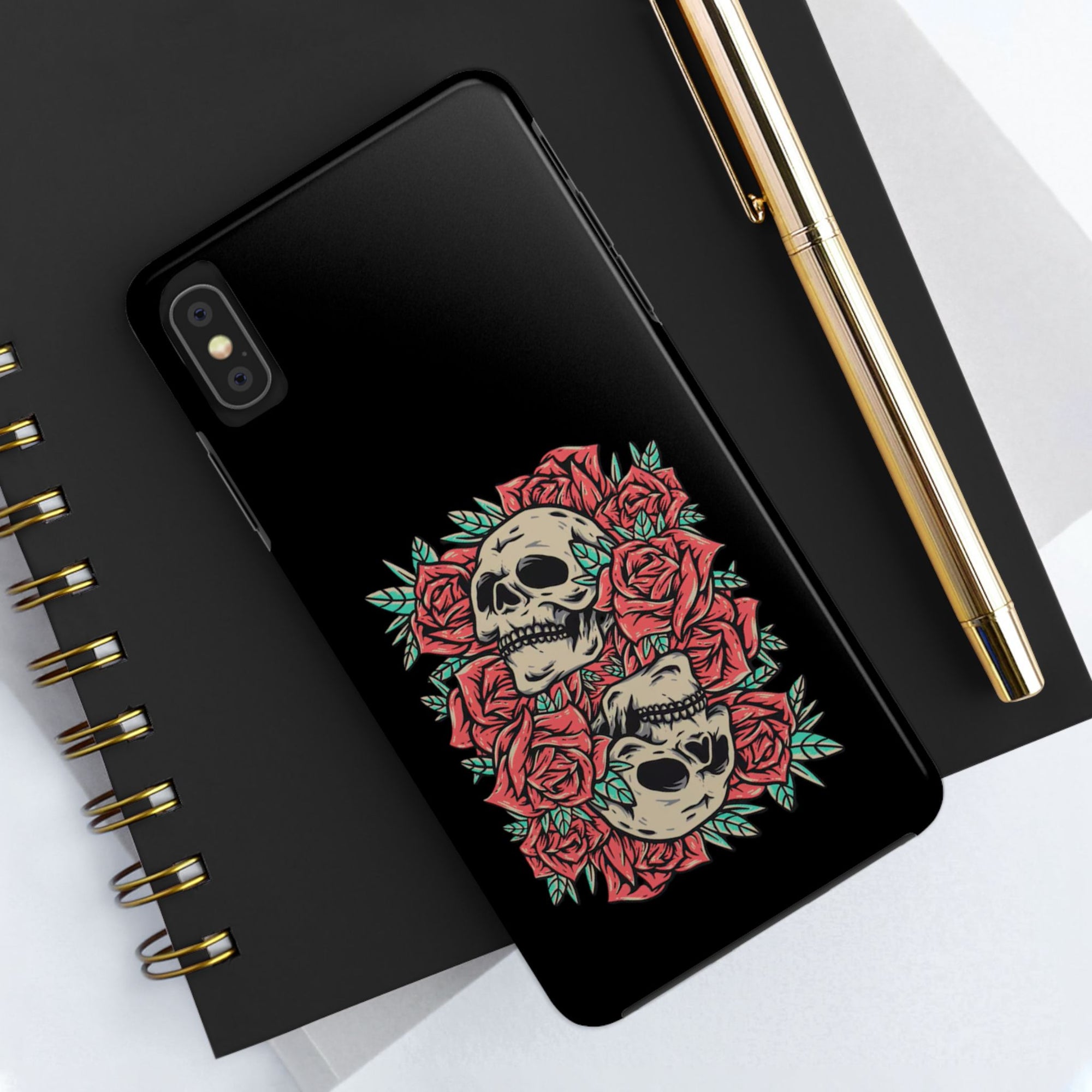Stylish Skull & Roses Phone Case, Tough Phone Cover, Floral Skull Design, Unique Gift for her, Gothic Aesthetic Accessories