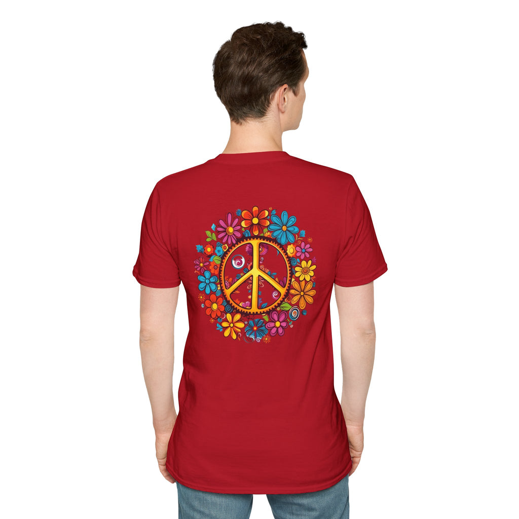 Bohemian Floral T-Shirt, Hippie Shirt, Peace Sign Tee, Gift for Festival Lovers, Artistic Apparel, Unisex Graphic Tee
