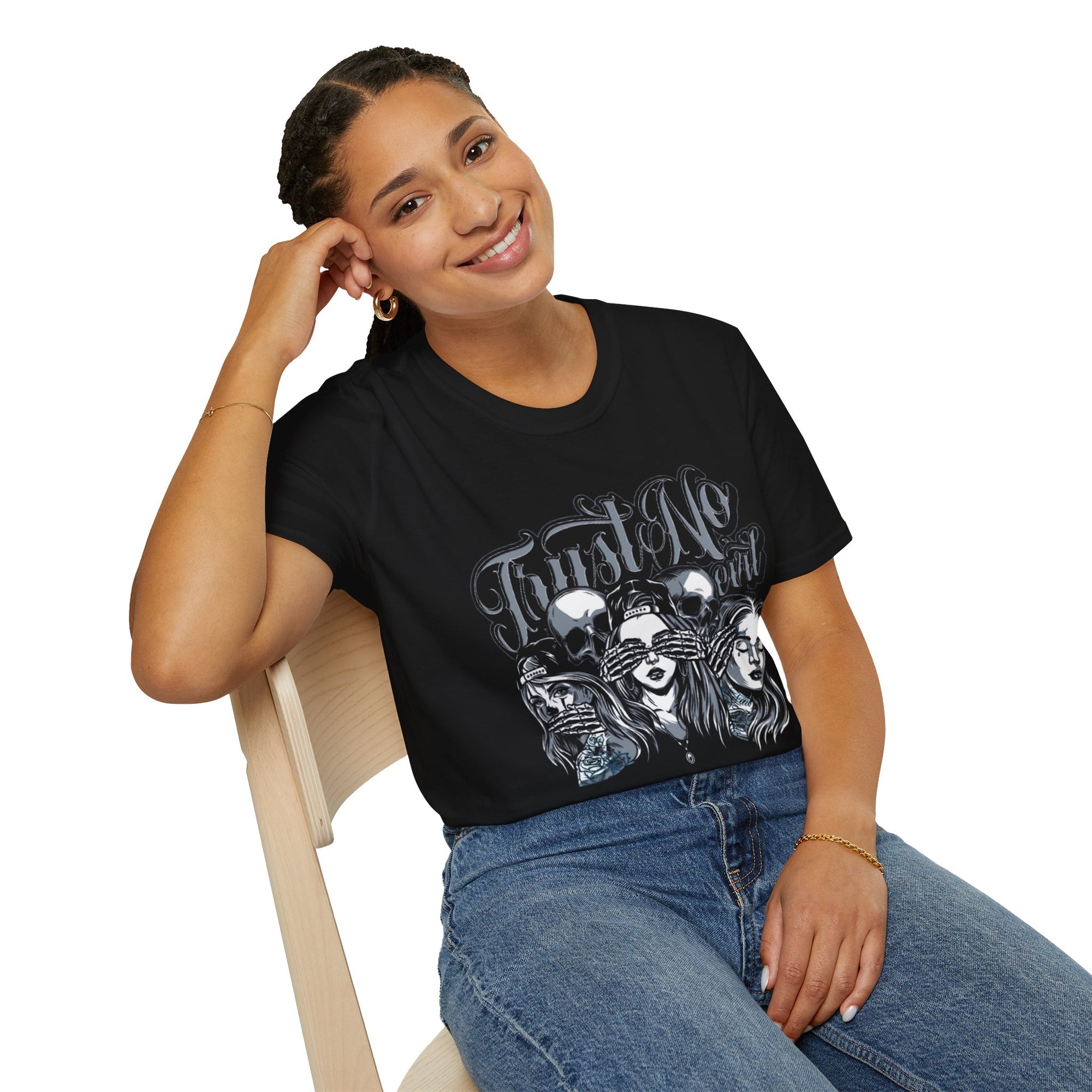 No Evil Graphic Unisex Softstyle T-Shirt, Boho Tee, Spiritual Gift, Protest Apparel, Awareness Shirt, Casual Fashion
