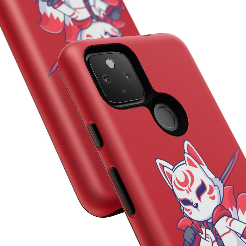 Anime-Inspired Tough Phone Case, Kawaii Fox Design, Gift for Gamers, Cute Phone Accessories, Red Phone Cover, Cosplay Merchandise
