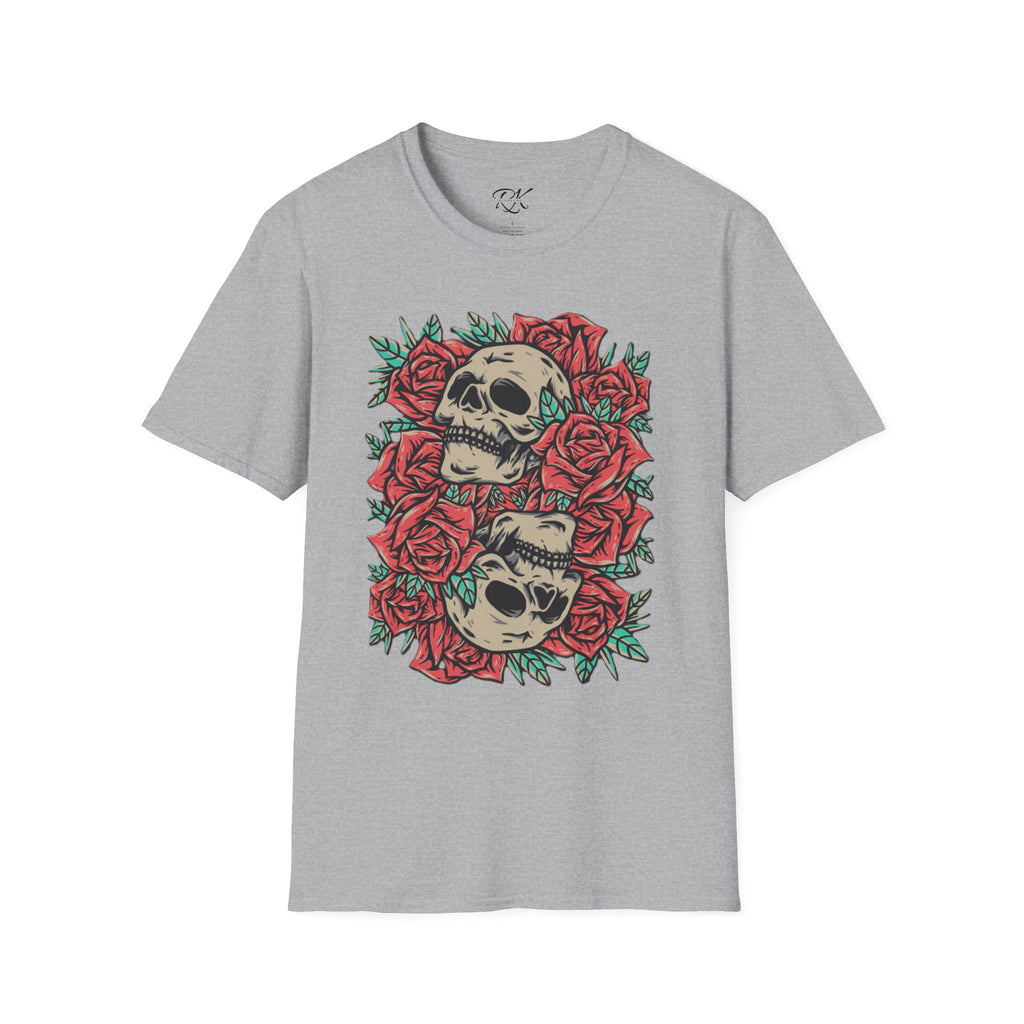 Skull & Roses Graphic T-Shirt | Edgy Casual Wear, Halloween Outfit, Gift for Friends, Festival Style, Unisex Shirt