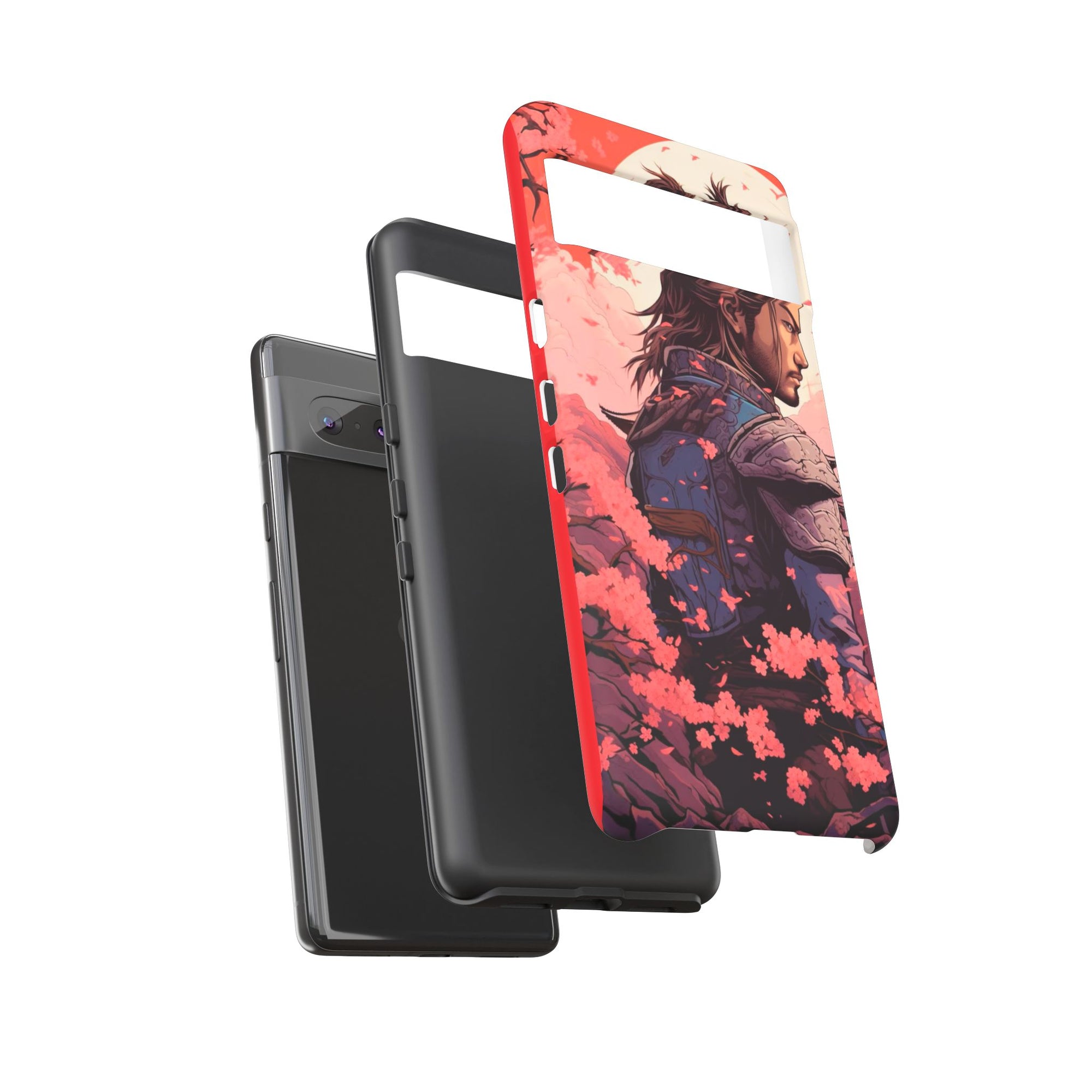Samurai Phone Case, Tough Cases for Men, Cherry Blossom Art, Gift for Anime Fans, Unique Phone Accessory, Stylish Protection