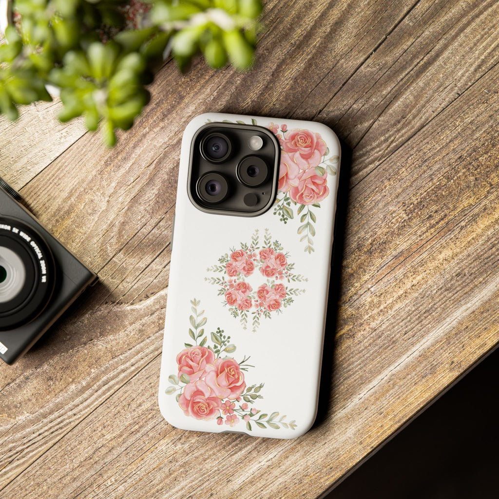 Floral Phone Case, Tough iPhone Case, Rose Design Case, Gift for Her, Floral Phone Cover