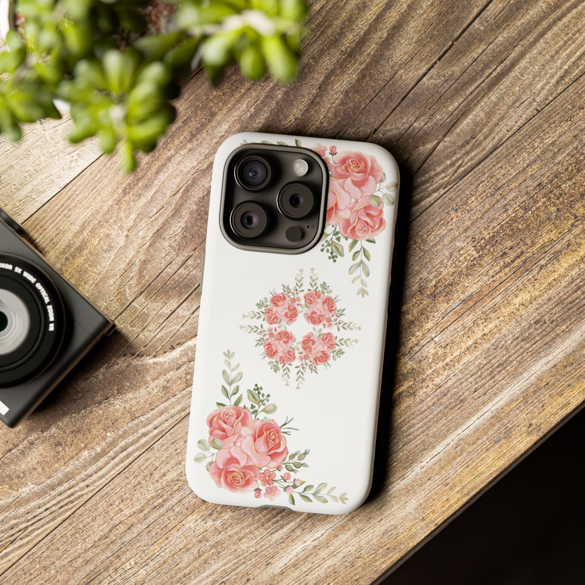 Floral Phone Case, Tough iPhone Case, Rose Design Case, Gift for Her, Floral Phone Cover