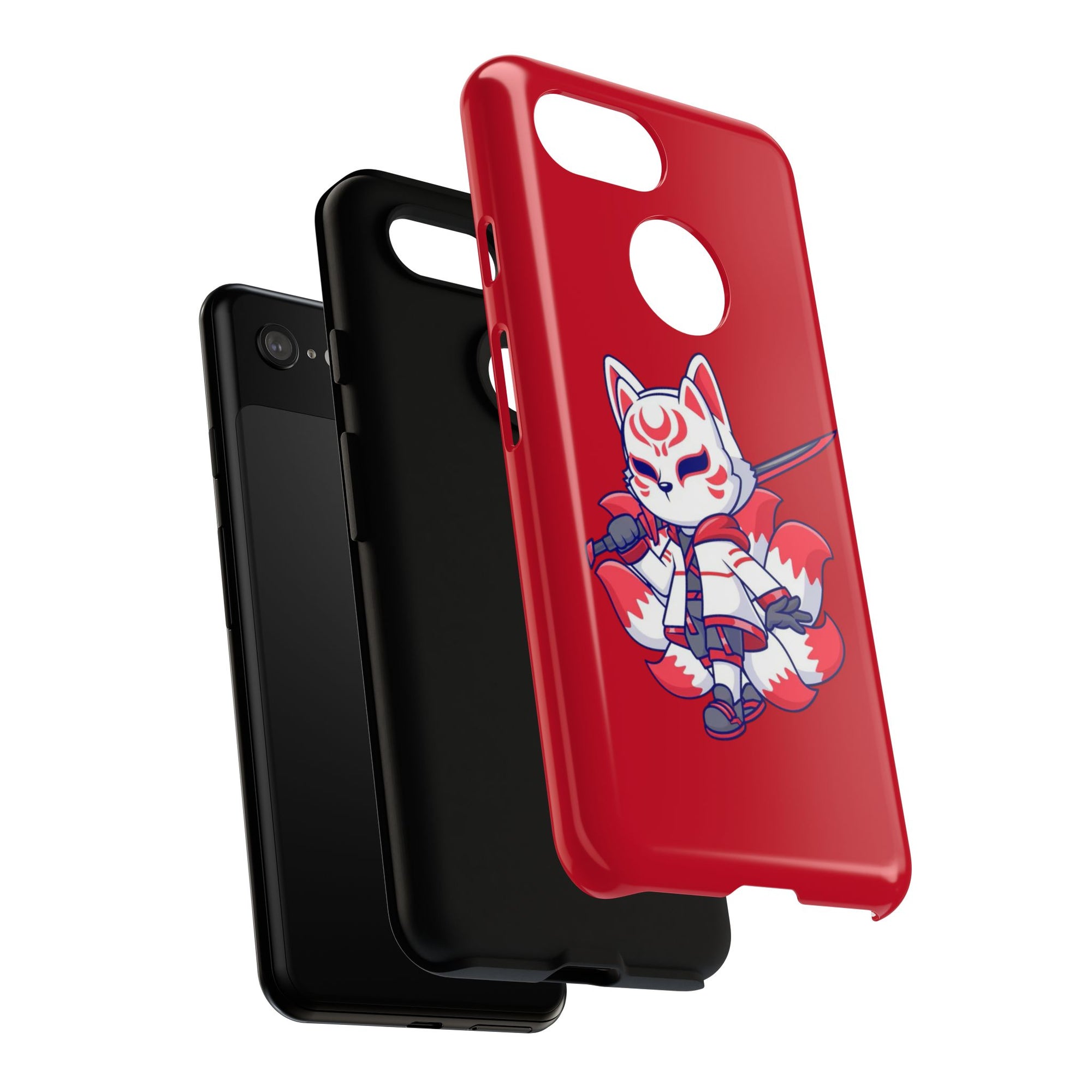 Anime-Inspired Tough Phone Case, Kawaii Fox Design, Gift for Gamers, Cute Phone Accessories, Red Phone Cover, Cosplay Merchandise