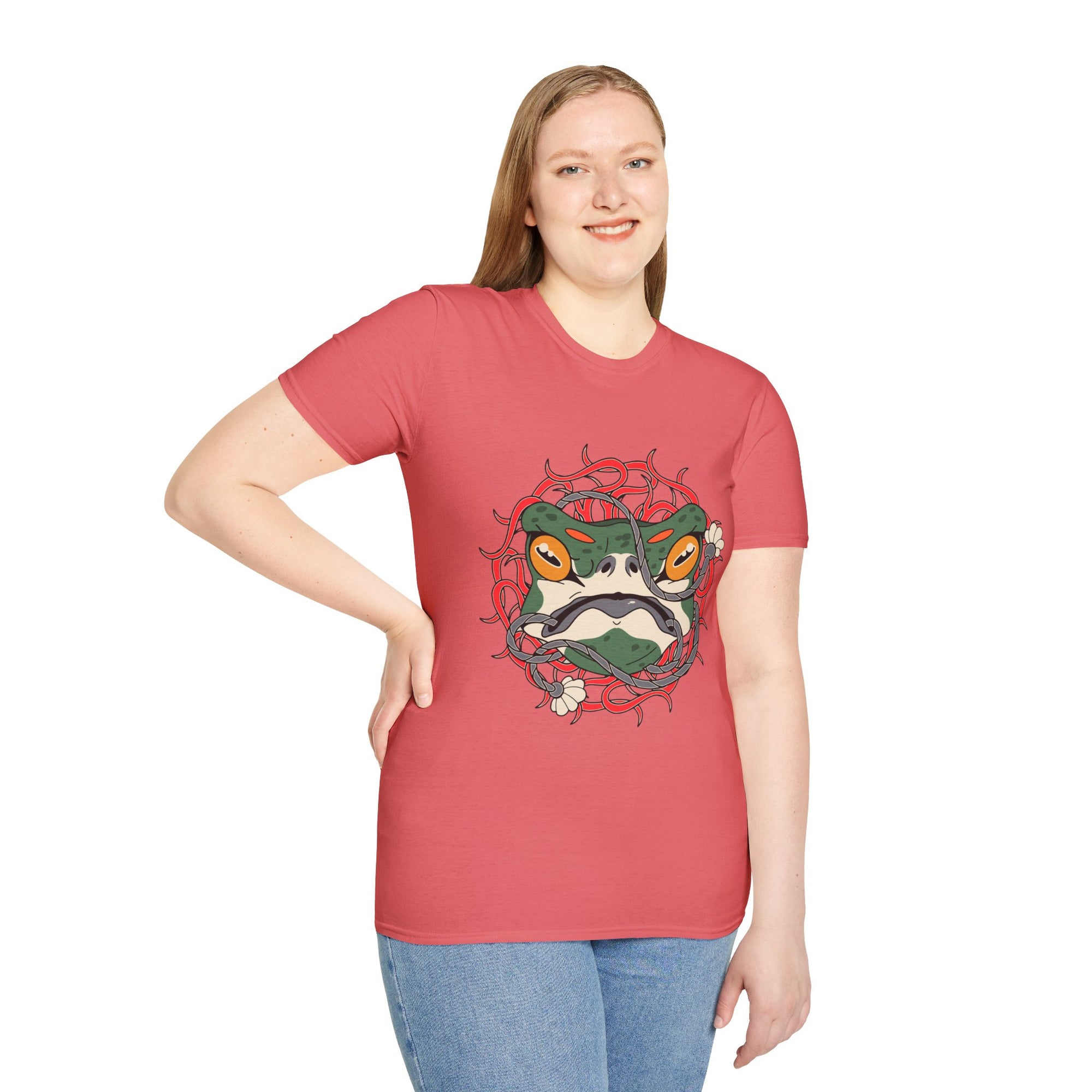 Frog Art Unisex Softstyle T-Shirt | Unique Graphic Tee, Casual Wear, Gift for Nature Lovers, Birthday, Eco-Friendly Fashion