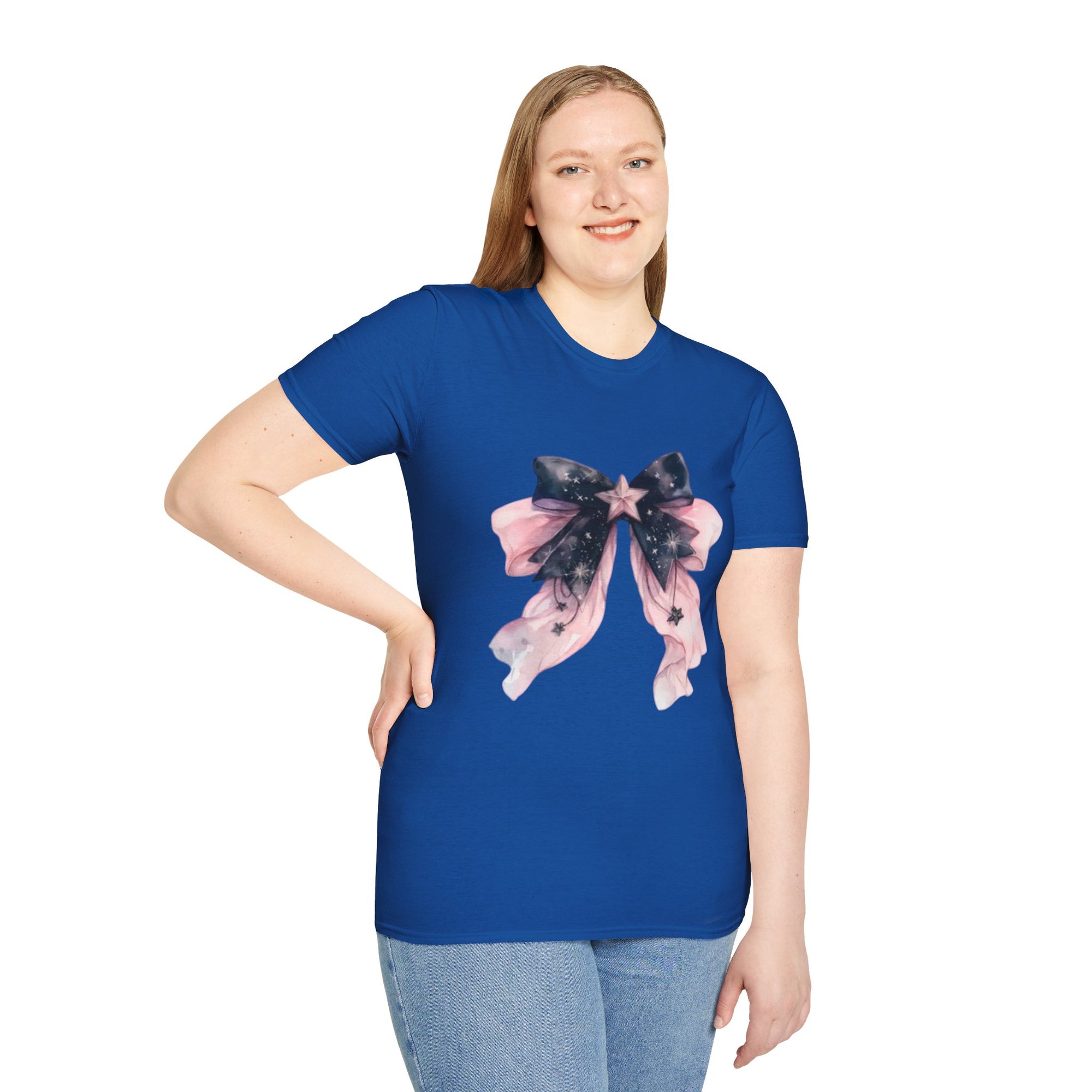 Whimsical Starry Bow T-Shirt, Cute Graphic Tee, Casual Wear, Gift for Her, Summer Fashion, Birthday Present