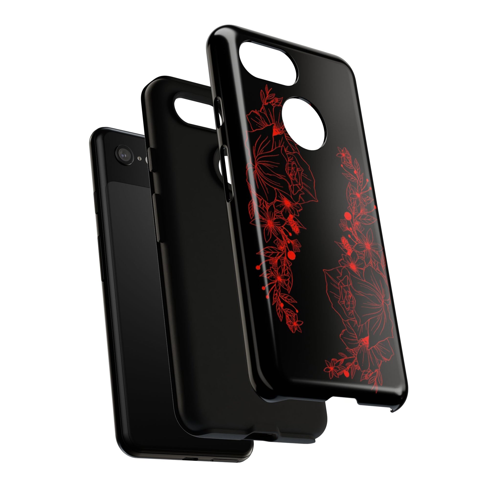 Stylish Floral Phone Case, Tough Phone Cover, Floral Design Case, Gift for Her, Black Phone Accessories