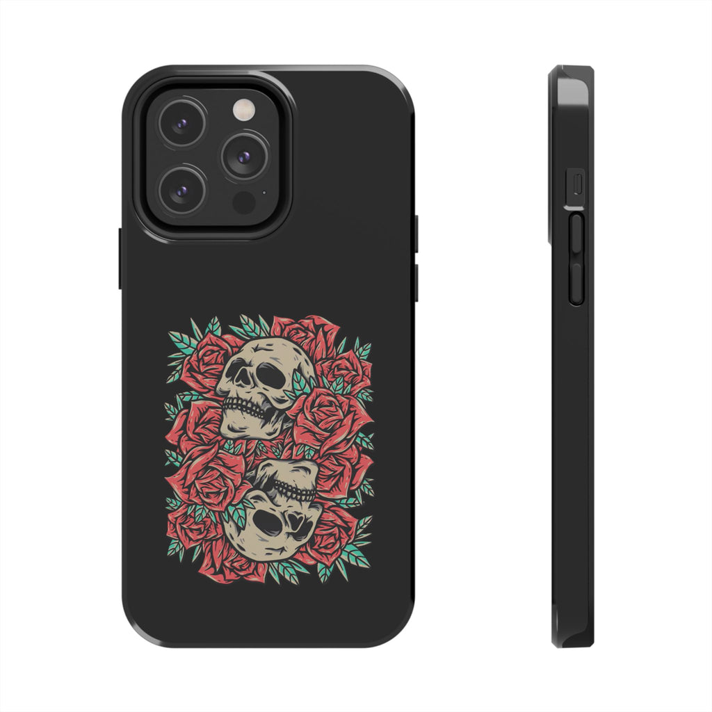 Stylish Skull & Roses Phone Case, Tough Phone Cover, Floral Skull Design, Unique Gift for her, Gothic Aesthetic Accessories