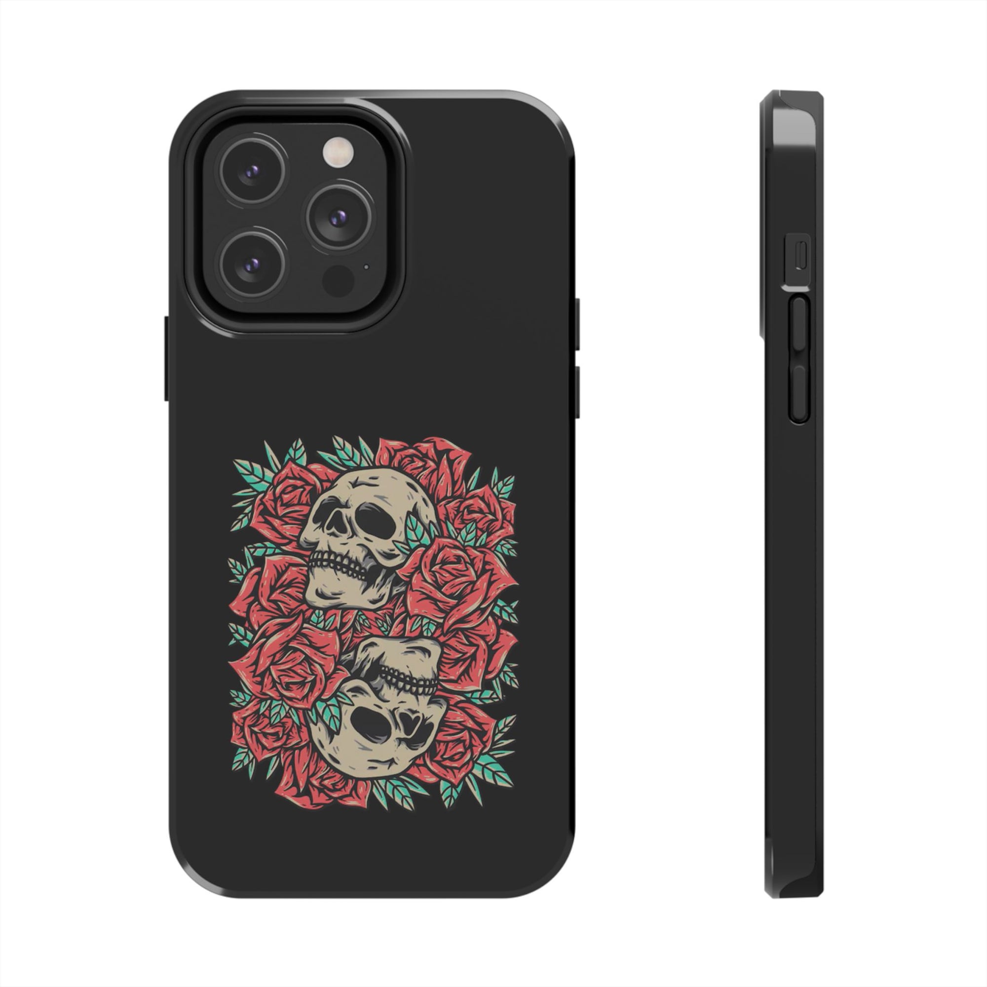 Stylish Skull & Roses Phone Case, Tough Phone Cover, Floral Skull Design, Unique Gift for her, Gothic Aesthetic Accessories