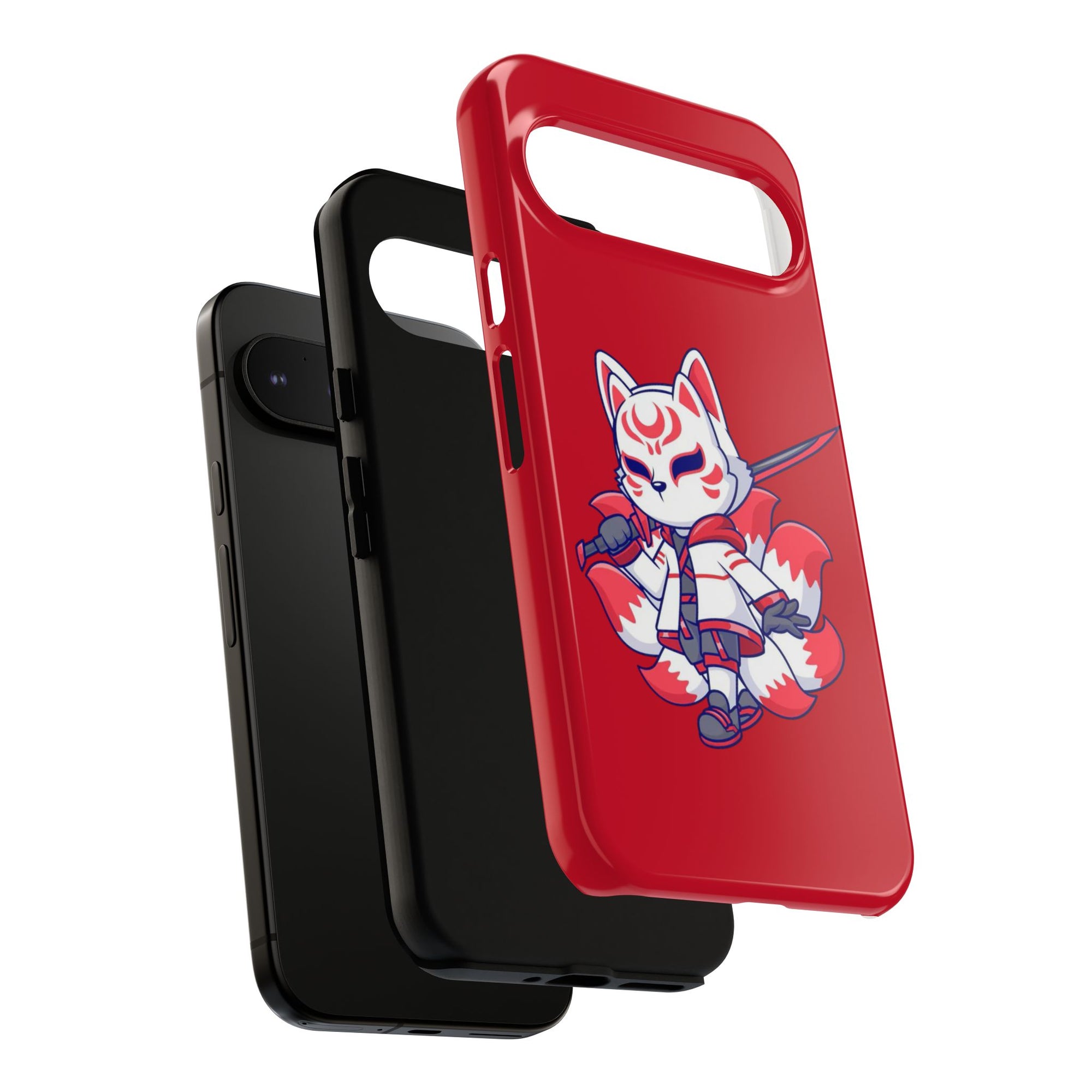 Anime-Inspired Tough Phone Case, Kawaii Fox Design, Gift for Gamers, Cute Phone Accessories, Red Phone Cover, Cosplay Merchandise