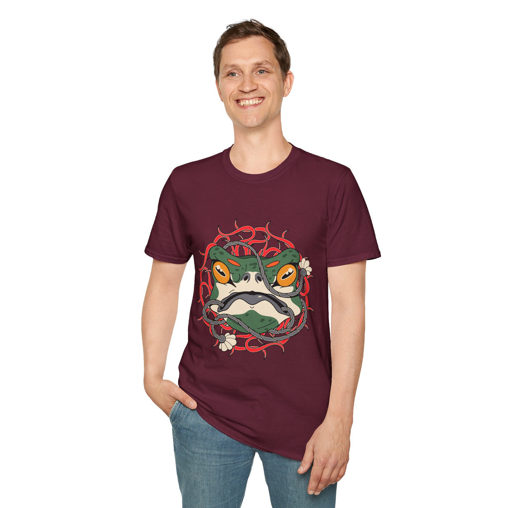 Frog Art Unisex Softstyle T-Shirt | Unique Graphic Tee, Casual Wear, Gift for Nature Lovers, Birthday, Eco-Friendly Fashion