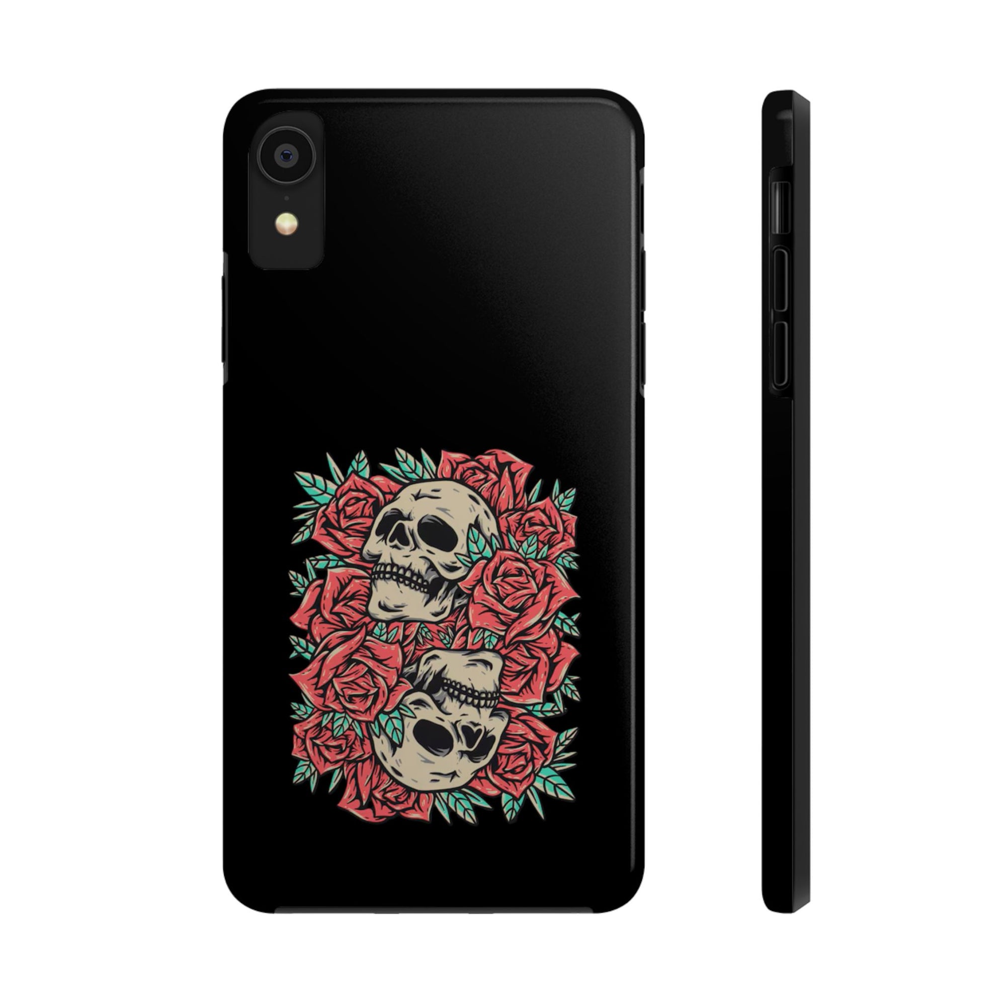 Stylish Skull & Roses Phone Case, Tough Phone Cover, Floral Skull Design, Unique Gift for her, Gothic Aesthetic Accessories