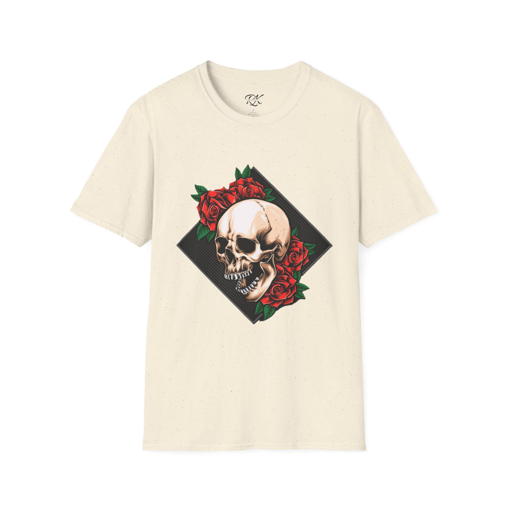 Skull and Roses T-Shirt | Edgy Unisex Softstyle Tee for Music Lovers, Halloween, Casual Wear, Gift Idea, Streetwear