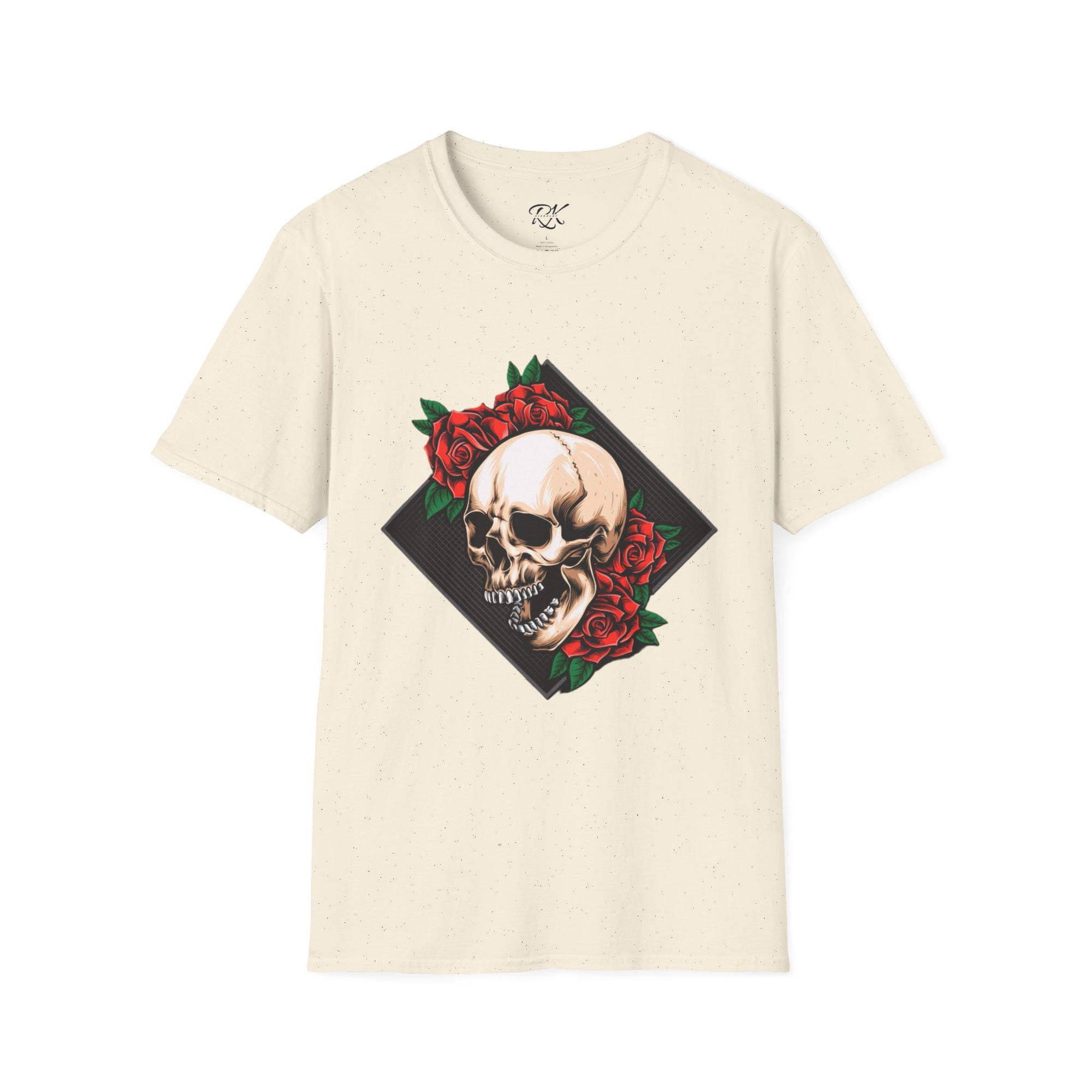Skull and Roses T-Shirt | Edgy Unisex Softstyle Tee for Music Lovers, Halloween, Casual Wear, Gift Idea, Streetwear