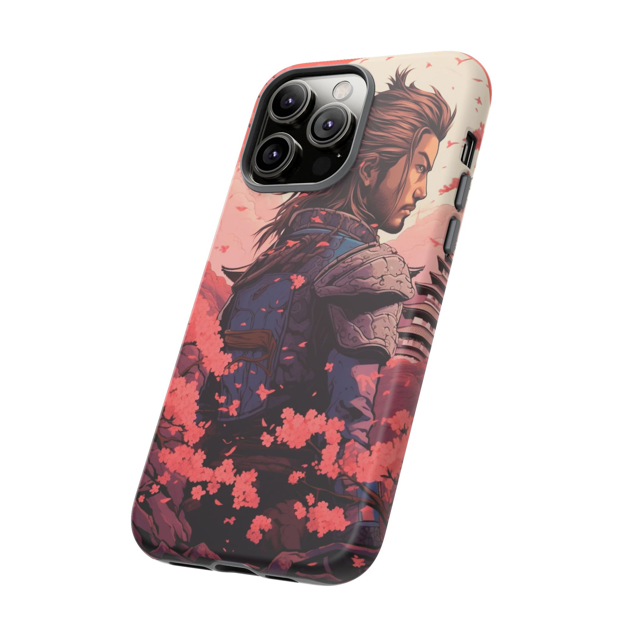 Samurai Phone Case, Tough Cases for Men, Cherry Blossom Art, Gift for Anime Fans, Unique Phone Accessory, Stylish Protection