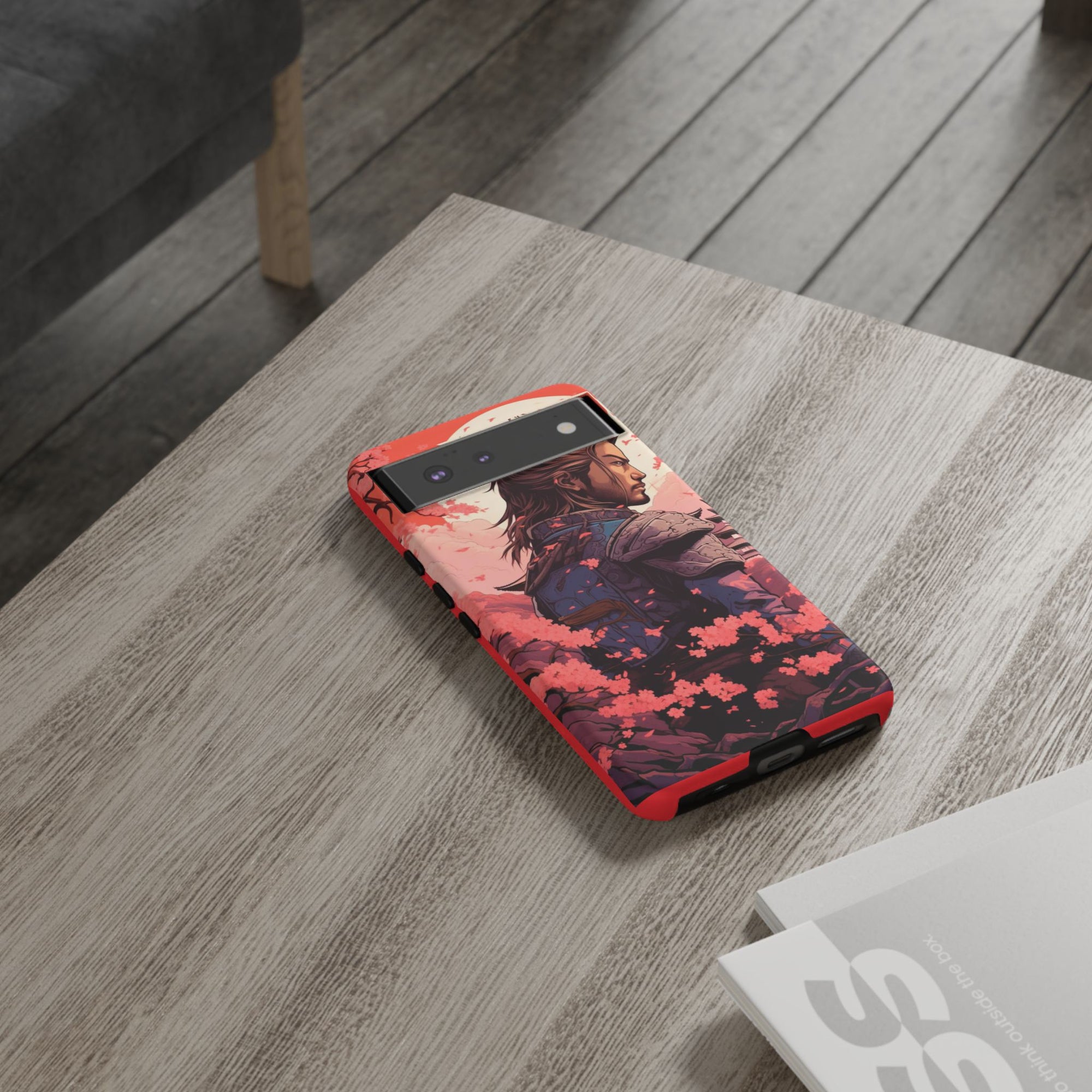 Samurai Phone Case, Tough Cases for Men, Cherry Blossom Art, Gift for Anime Fans, Unique Phone Accessory, Stylish Protection