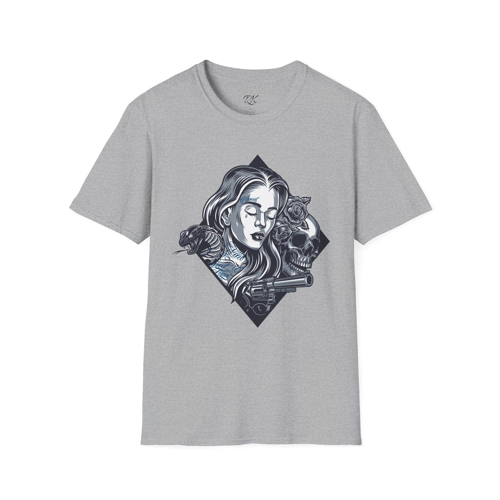 Edgy Graphic Tee, Unisex T-Shirt with Skull and Rose Design, Stylish Casual Wear, Perfect for Gift Giving, Comfortable Everyday Attire