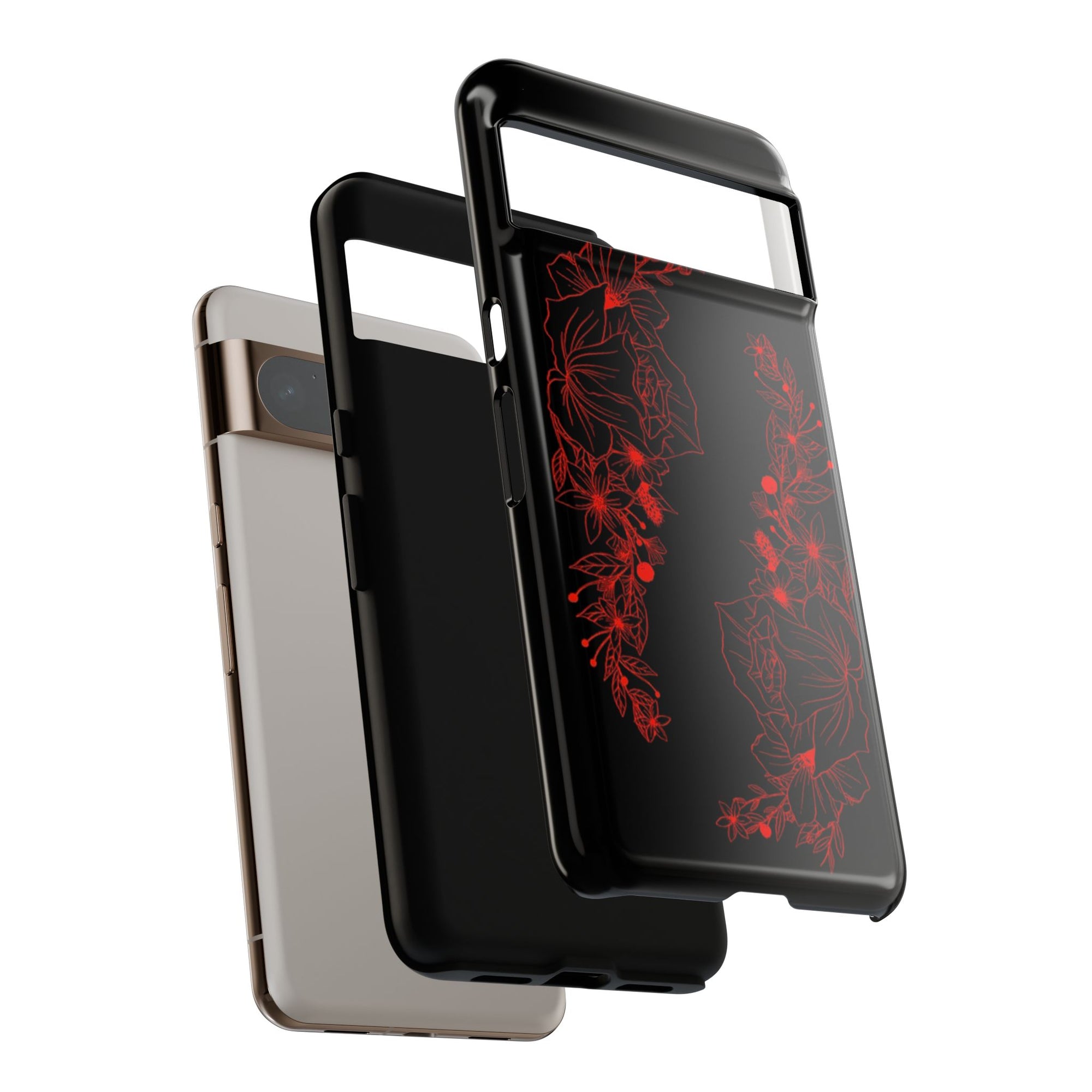 Stylish Floral Phone Case, Tough Phone Cover, Floral Design Case, Gift for Her, Black Phone Accessories