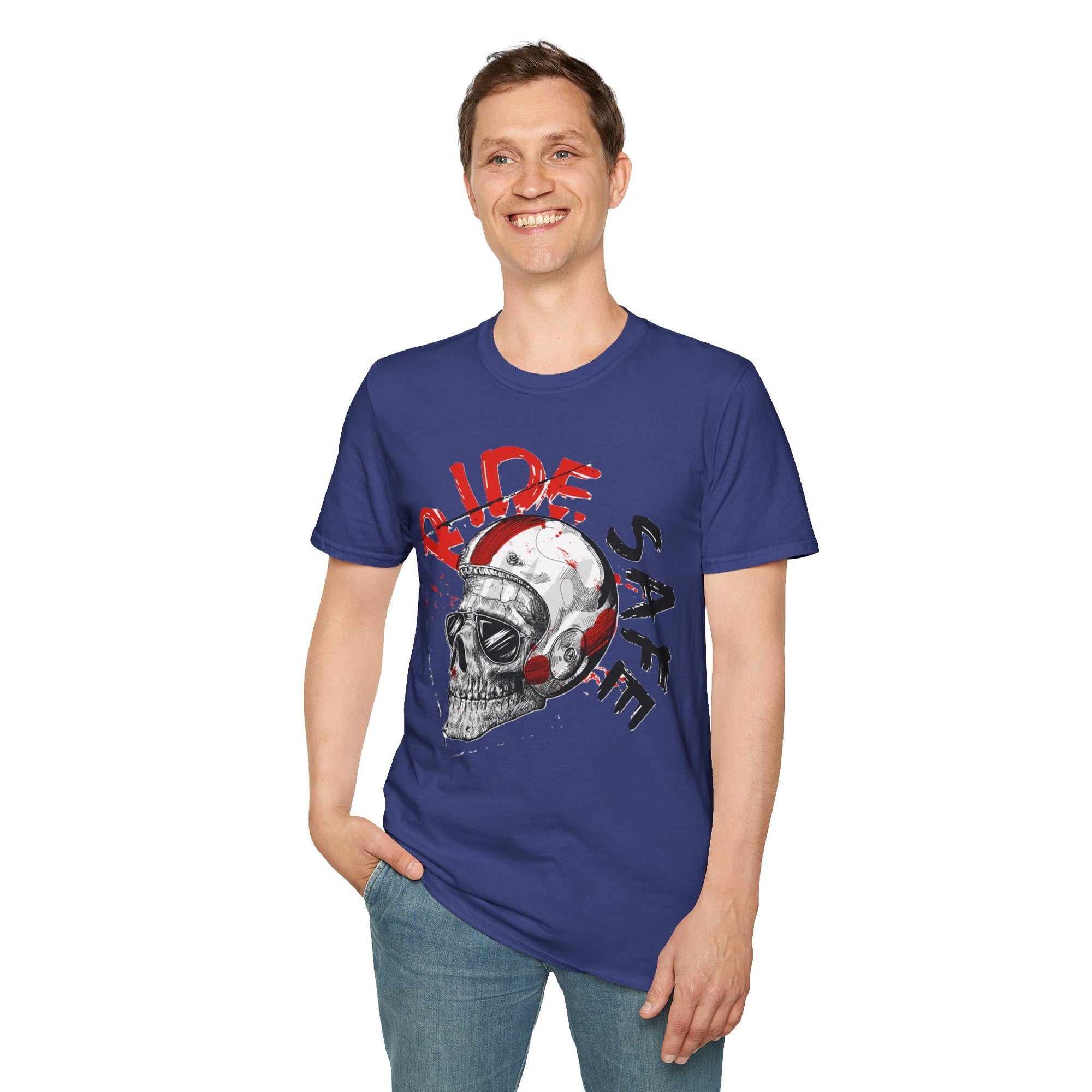 Ride Safe Skull T-Shirt | Unisex Softstyle Tee for Bikers | Perfect for Motorcyclists, Casual Wear, Gifts, and Events